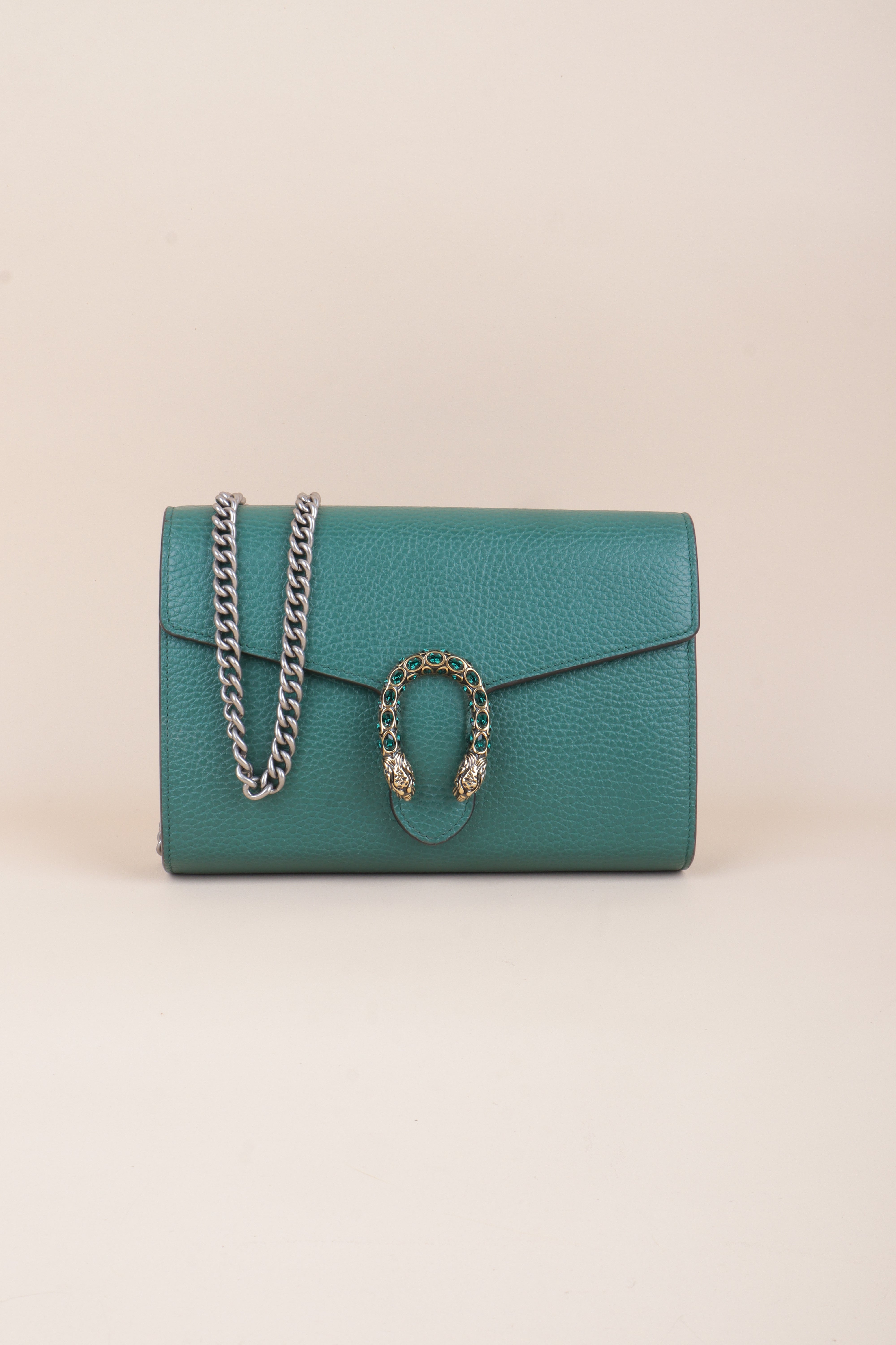 Gucci green Dionysus wallet on Chain crystal logo Bag