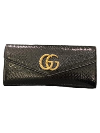 Gucci Black Snakeskin GG Broadway Clutch