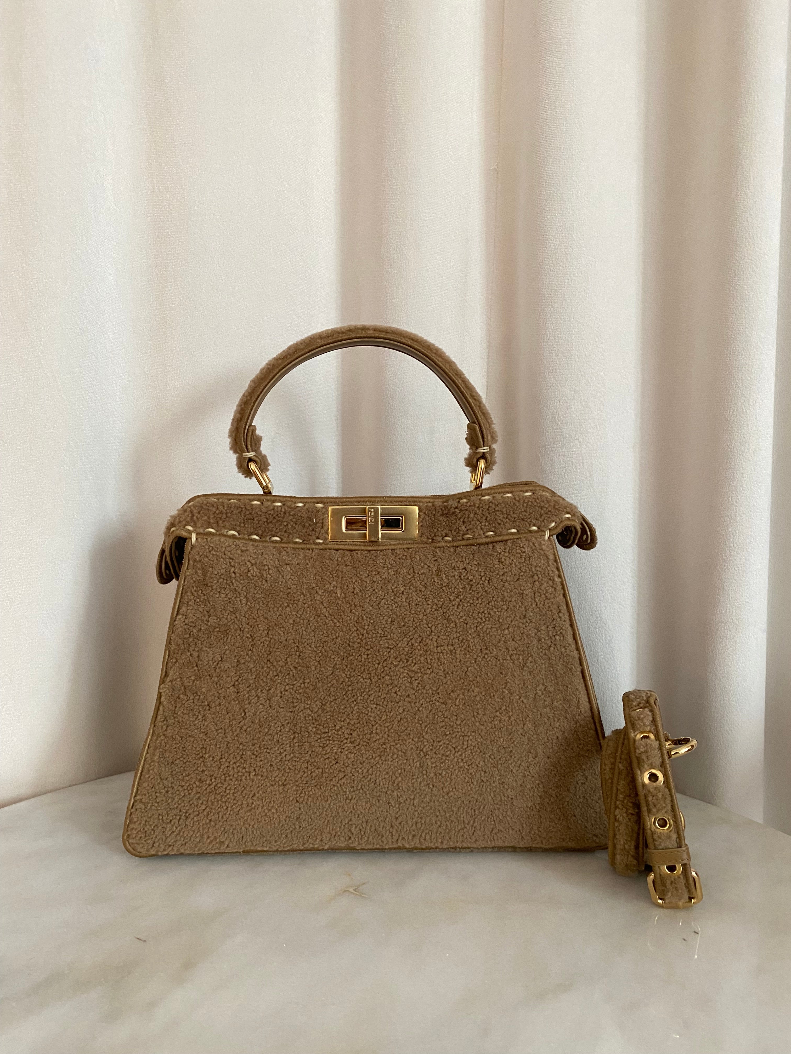 Fendi Camel Peekaboo I See U Medium Handle Bag