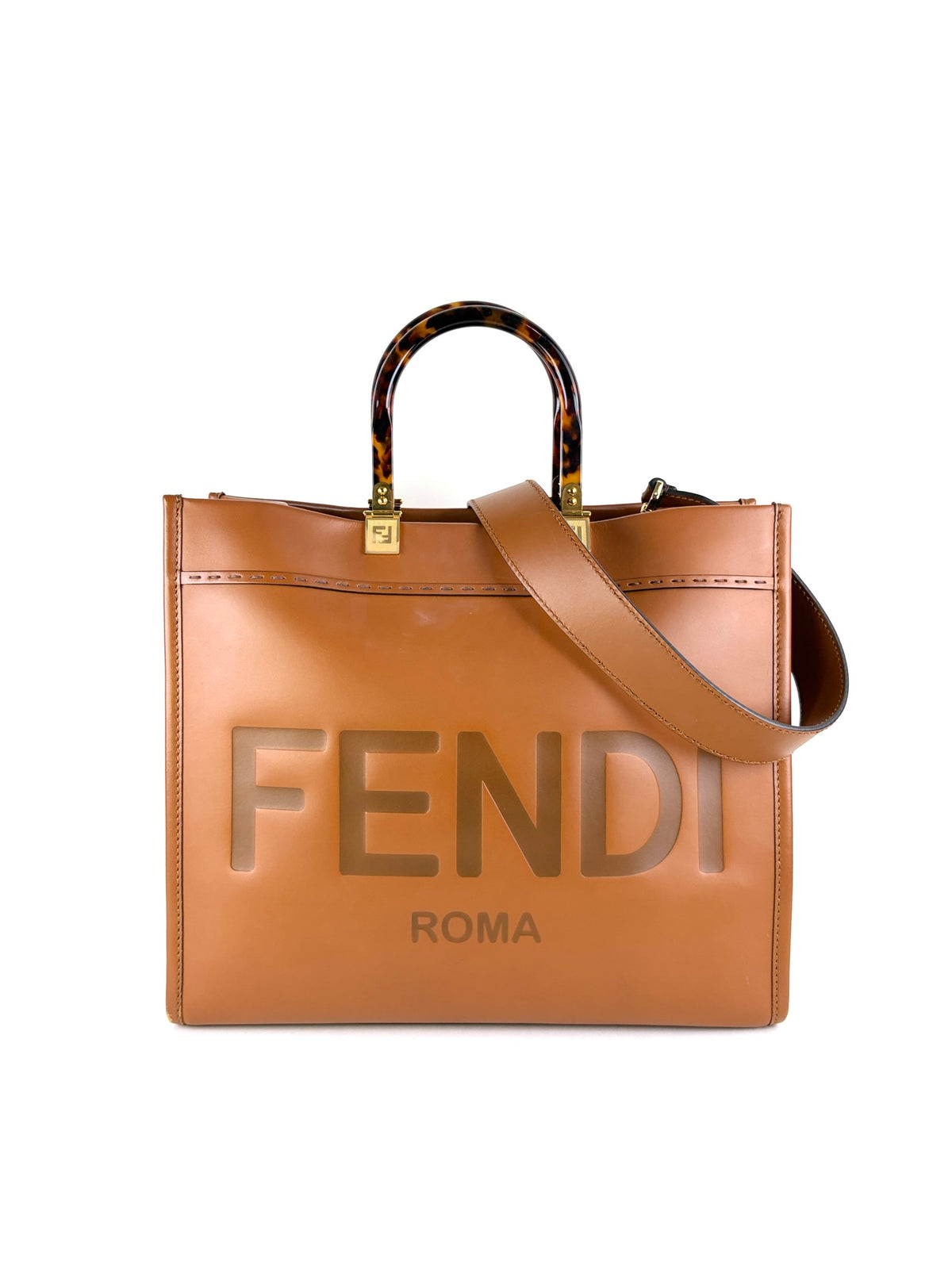 Fendi sunshine medium vitello king plexiglass shopper tote bag