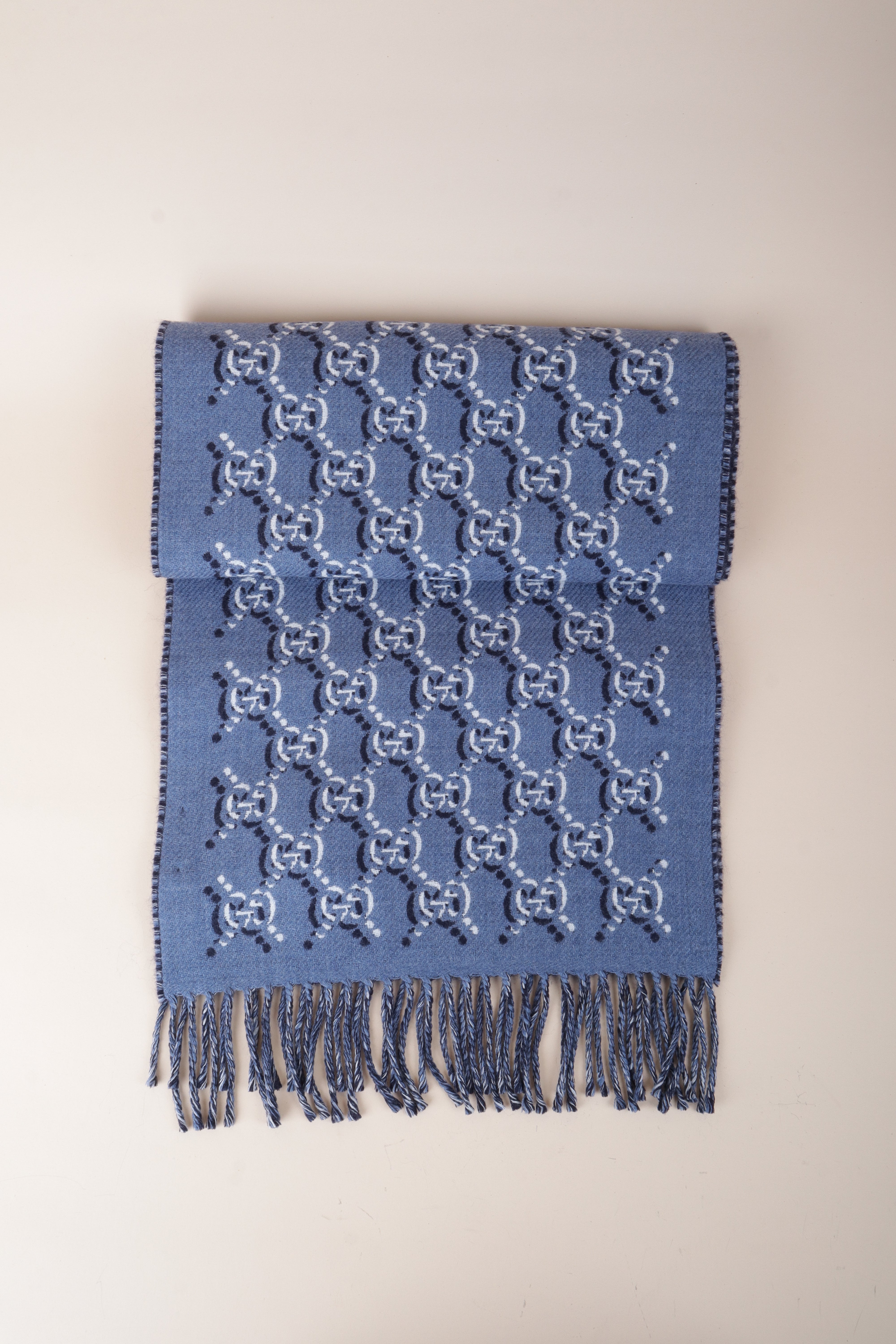 Gucci Blue GG Wool Last Shadow Double Face Scarf