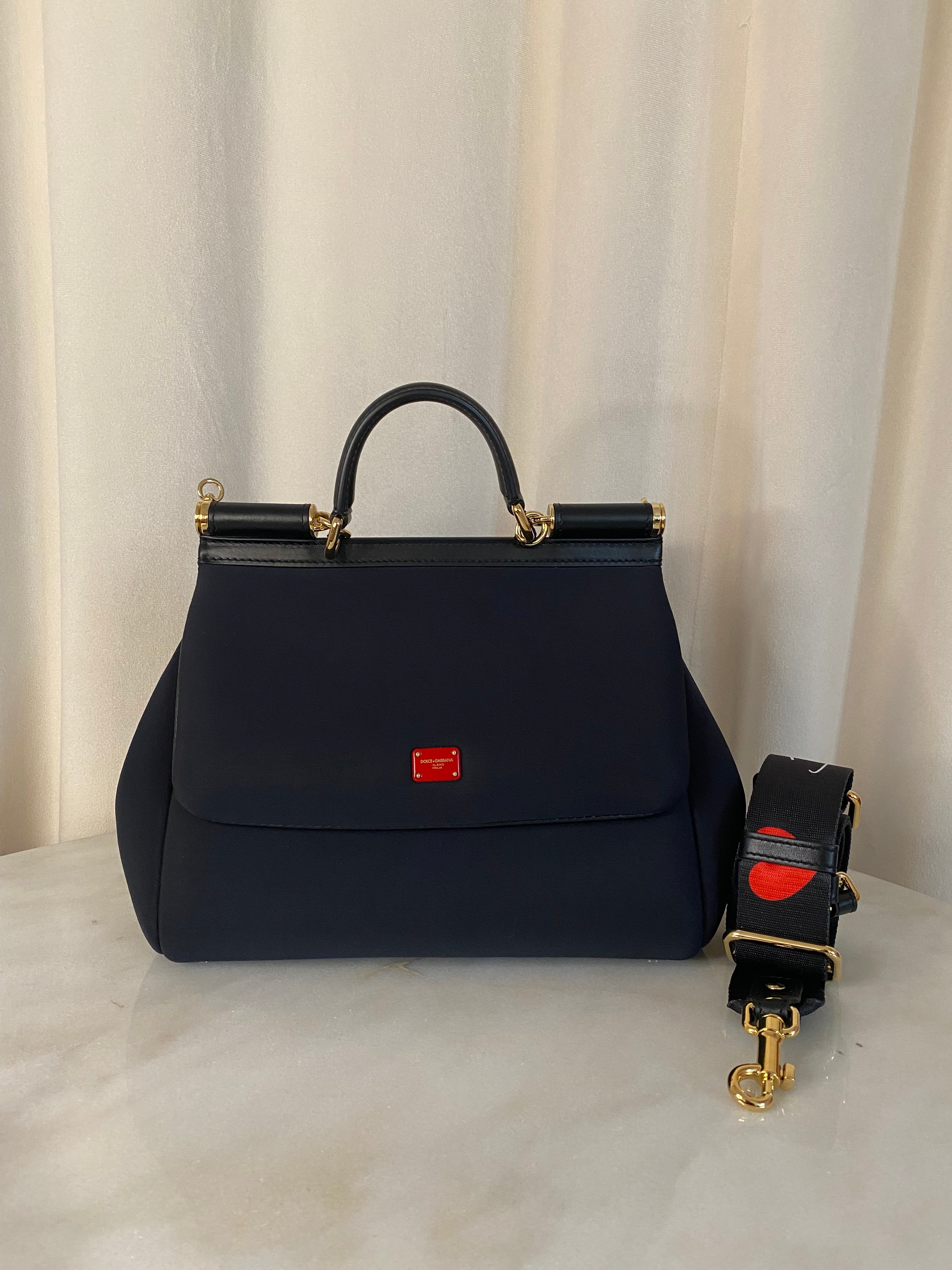 Dolce & Gabbana Black Neoprene Sicily Medium Bag