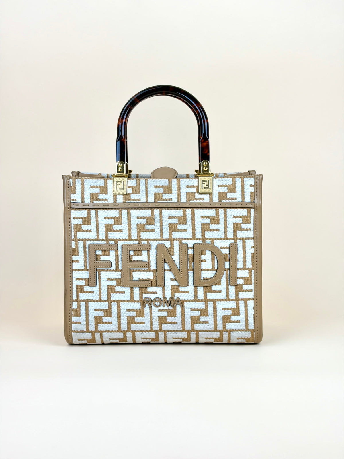 Fendi white/beige raffia and Caniglia Sunshine small tote bag