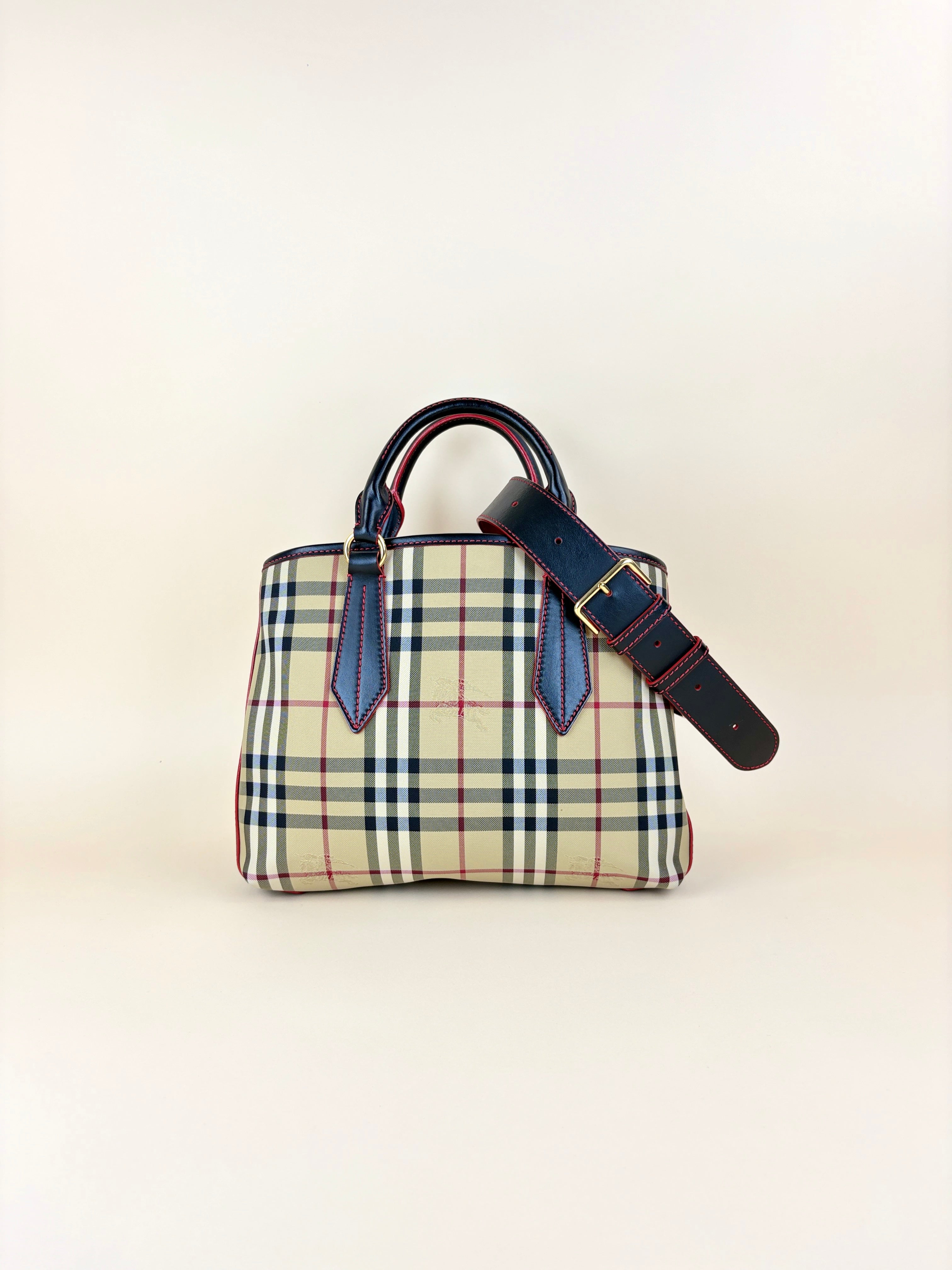 Burberry Bicolor Horseferry Check Ballingdon Contrast Stitch Medium Tote Bag