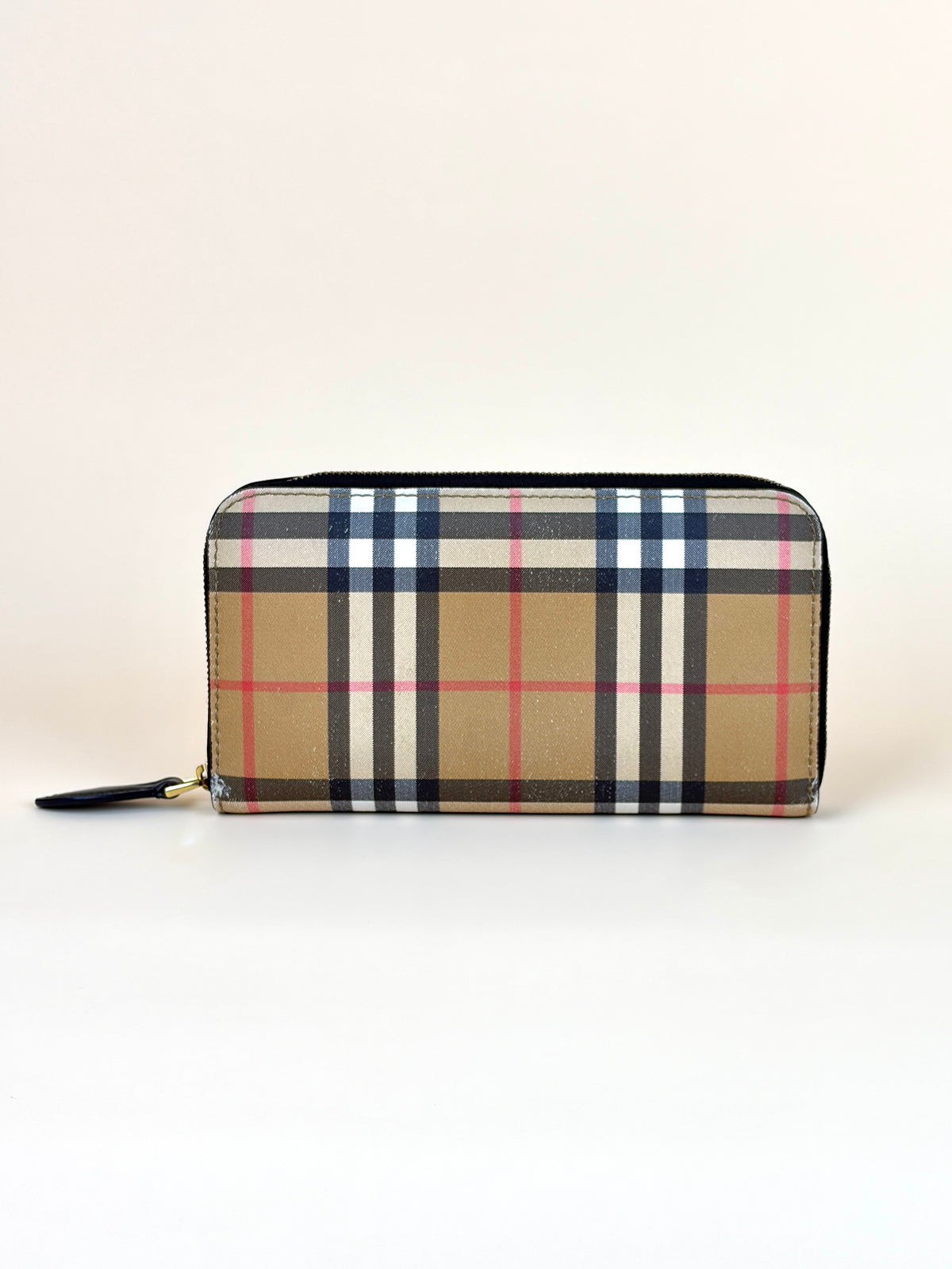 Burberry black/beige Vintage check elmore zip around long wallet