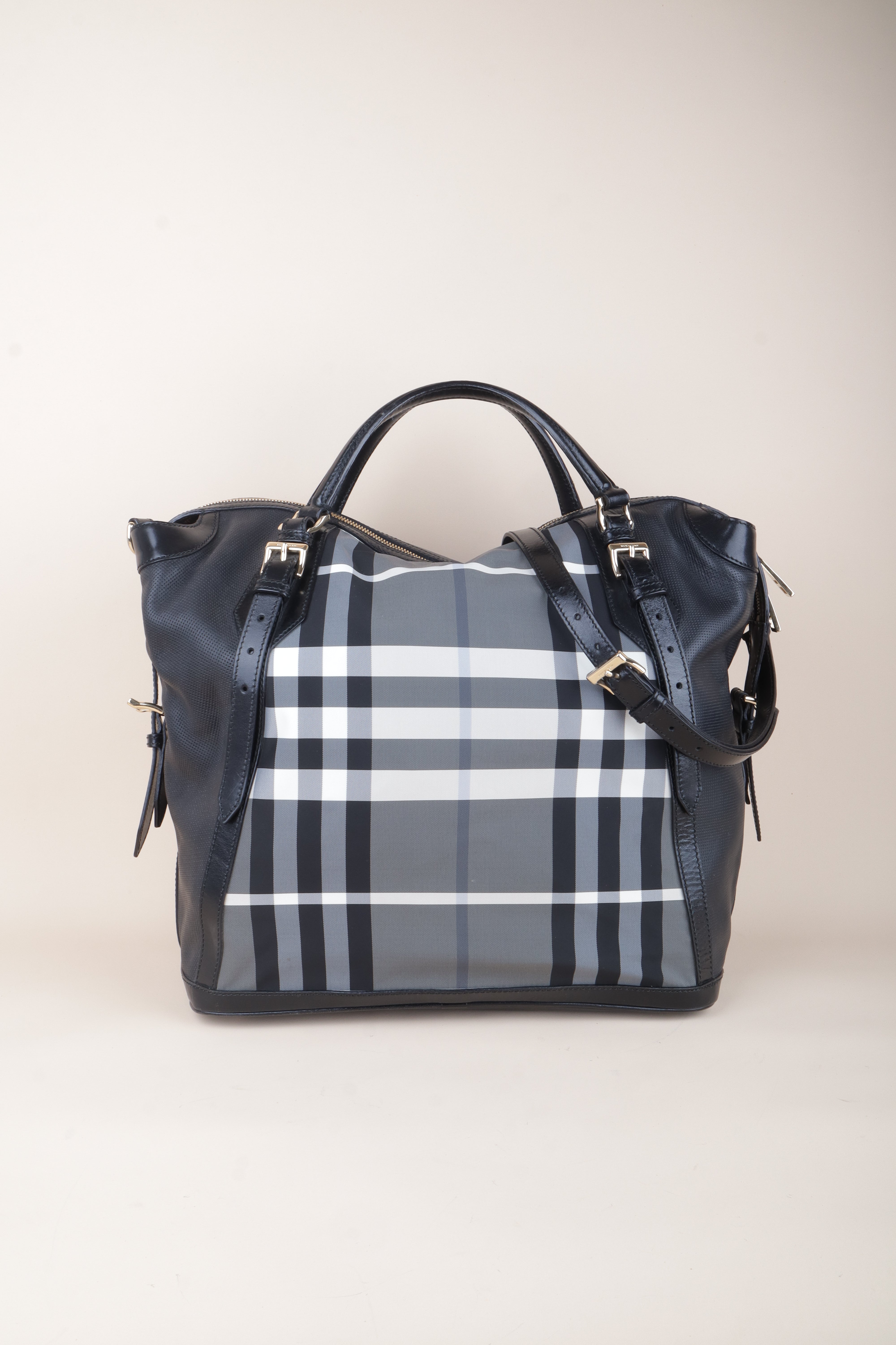 Burberry Black Ellers Satchel Beat Check Tote Bag