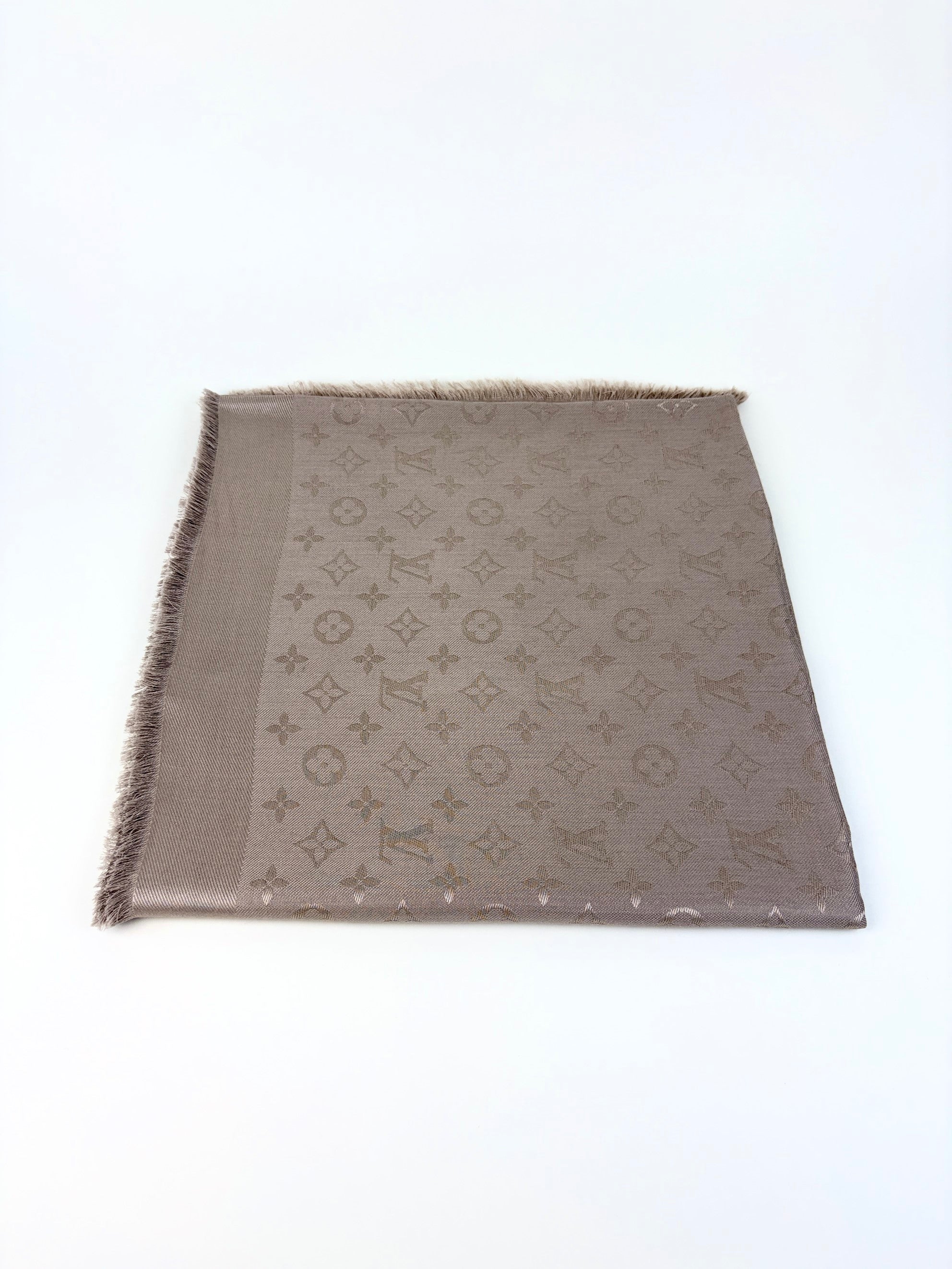 louis Vuitton grey monogram silk wool classic shawl