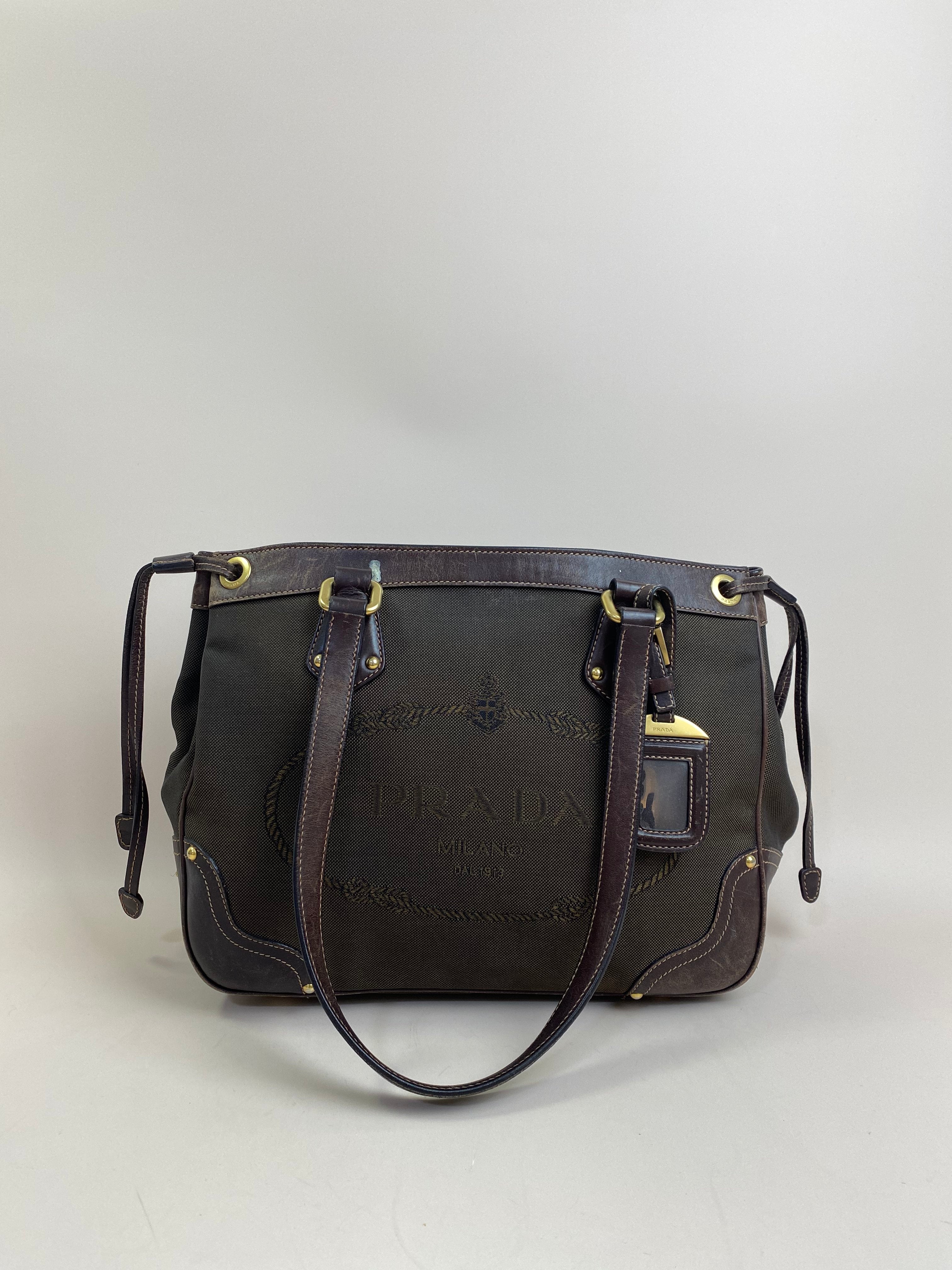 Prada Brown Bowling Bruciato Logo Shoulder Bag