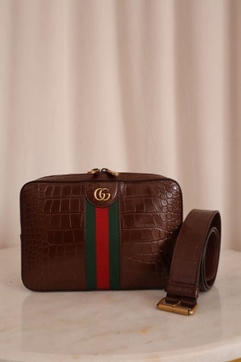 Gucci Brown Crocodile Nojum Ophidia Belt Bag