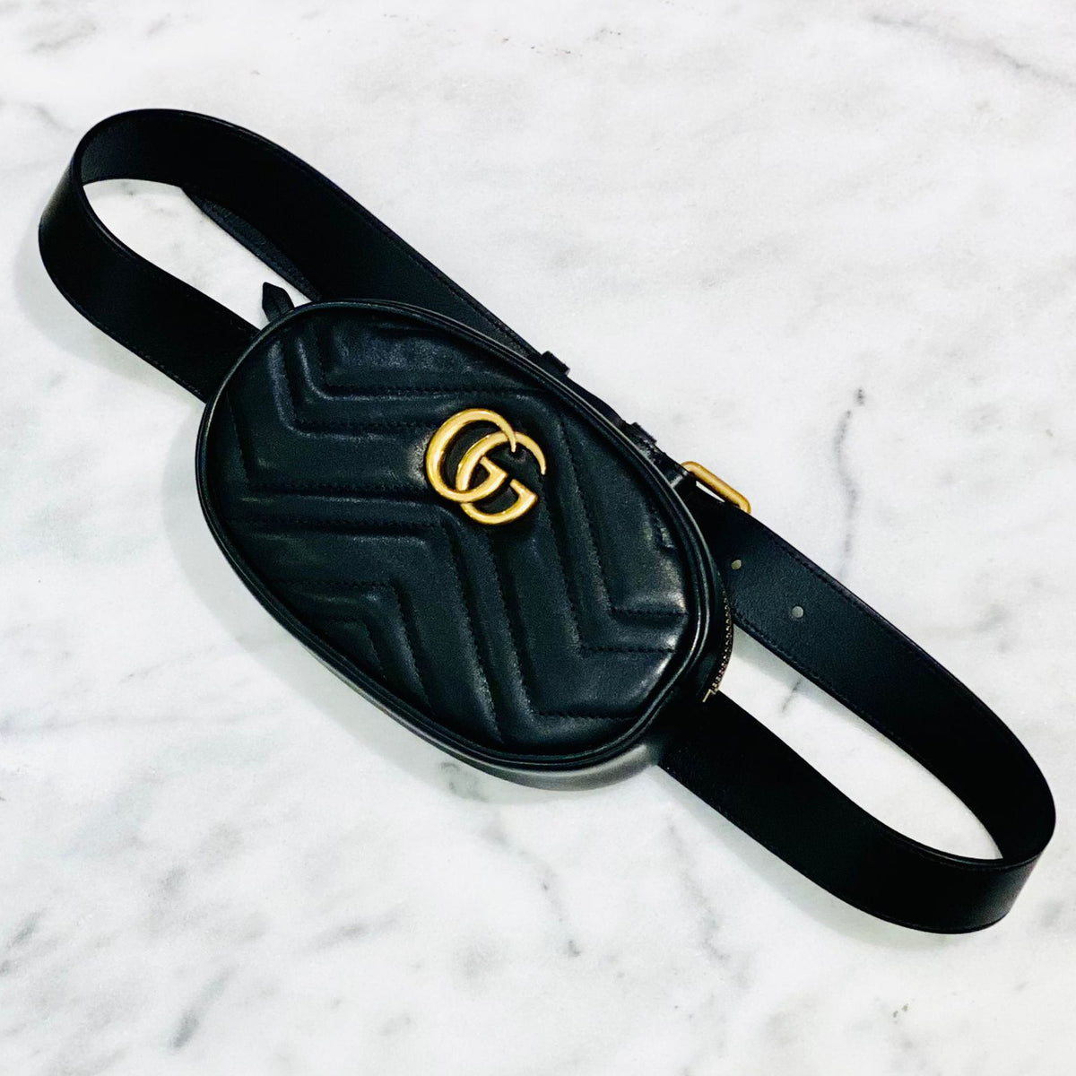 Gucci Black GG Marmont Mini Belt Bag