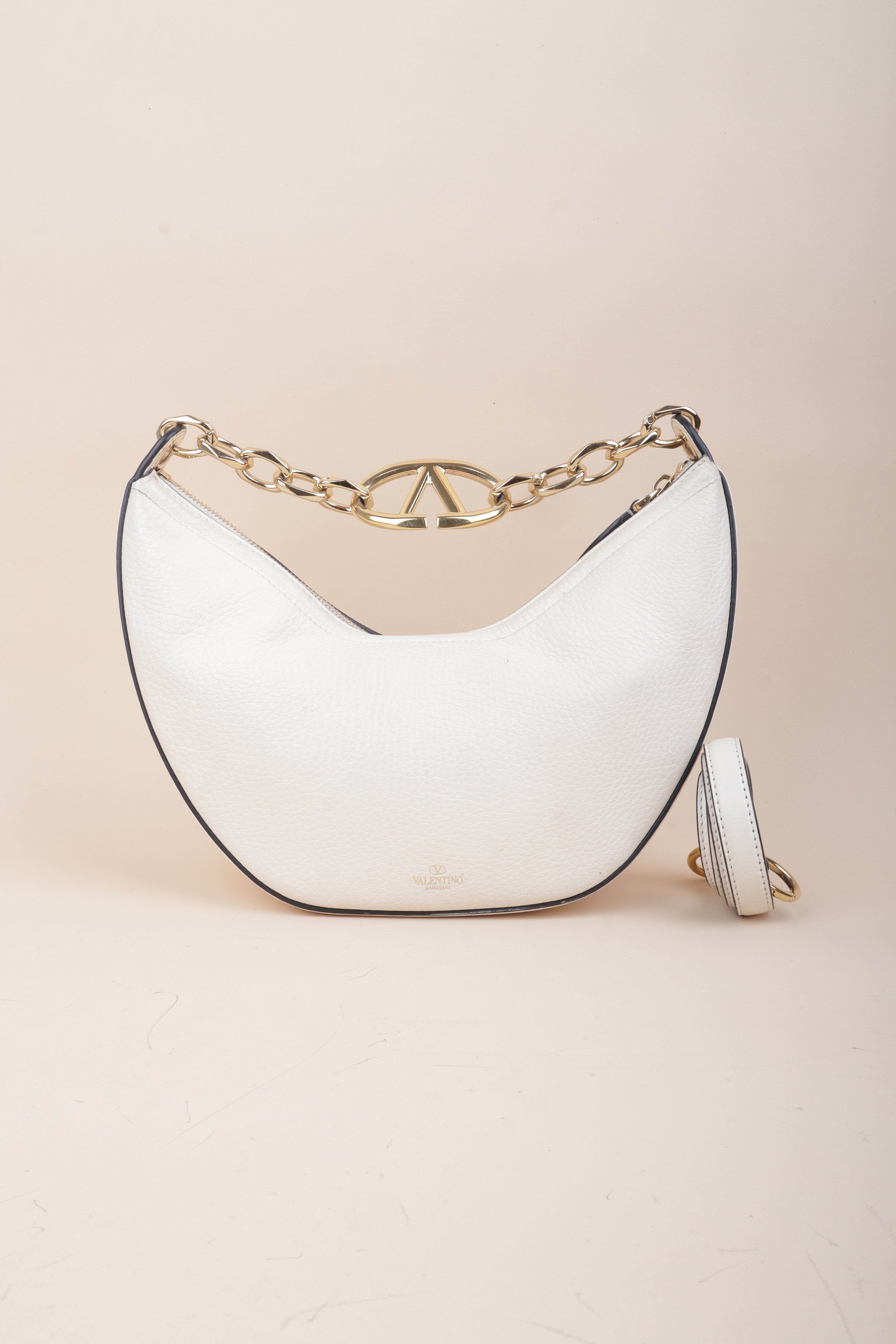 Valentino White Vlogo Moon Hobo Bag