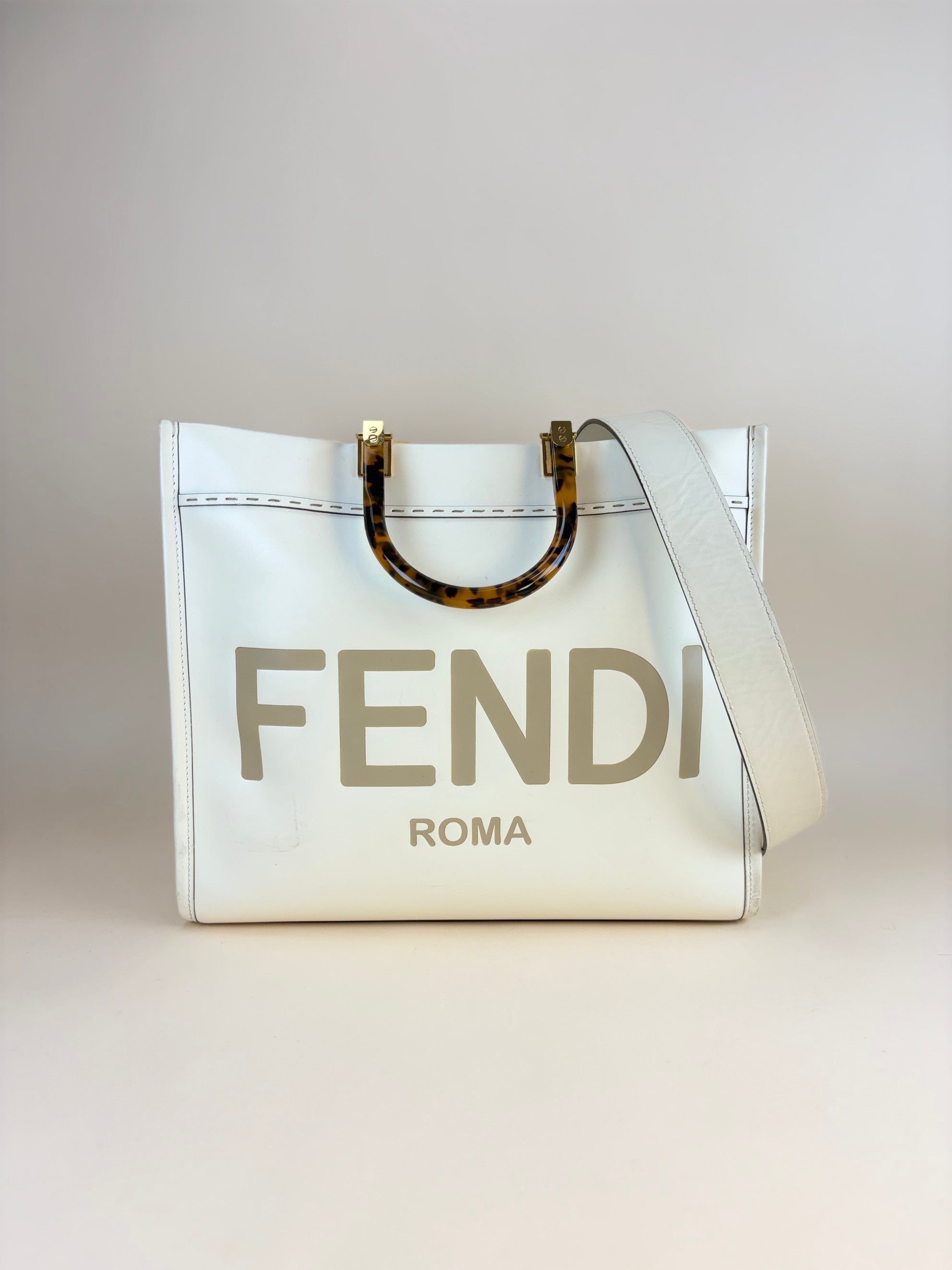 Fendi sunshine off white calfskin medium tote bag
