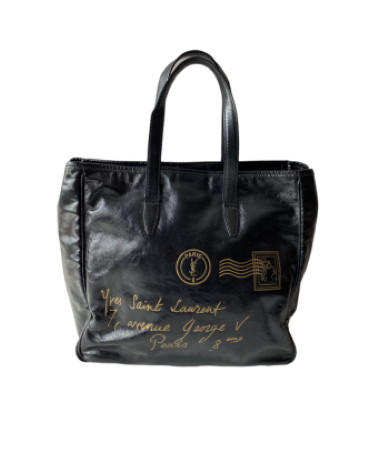 YSL Black Textured Y-Mail Tote Bag