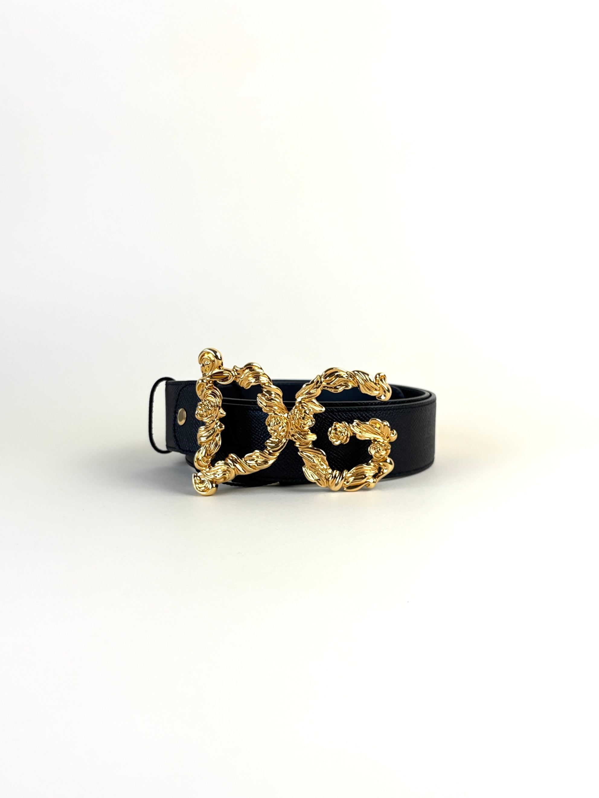 Dolce & Gabbana Black Baroque DG Logo Belt