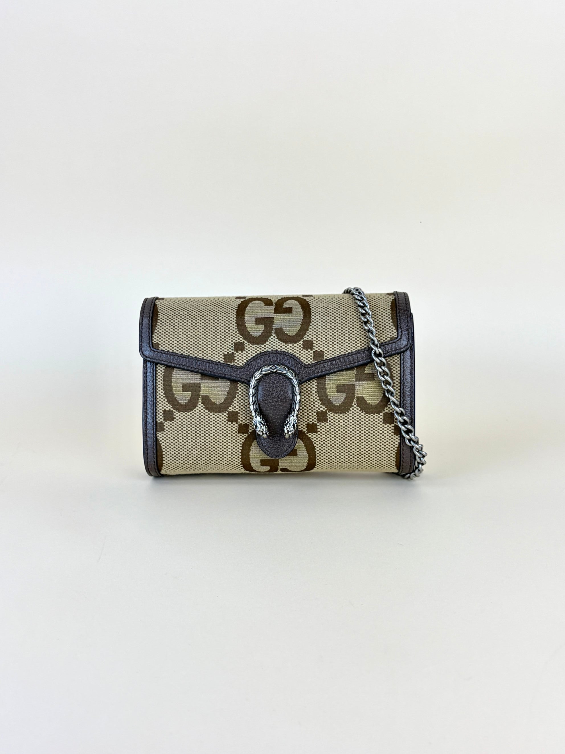 Gucci camel/ebony Monogram GG Jumbo Dionysus Chain Wallet