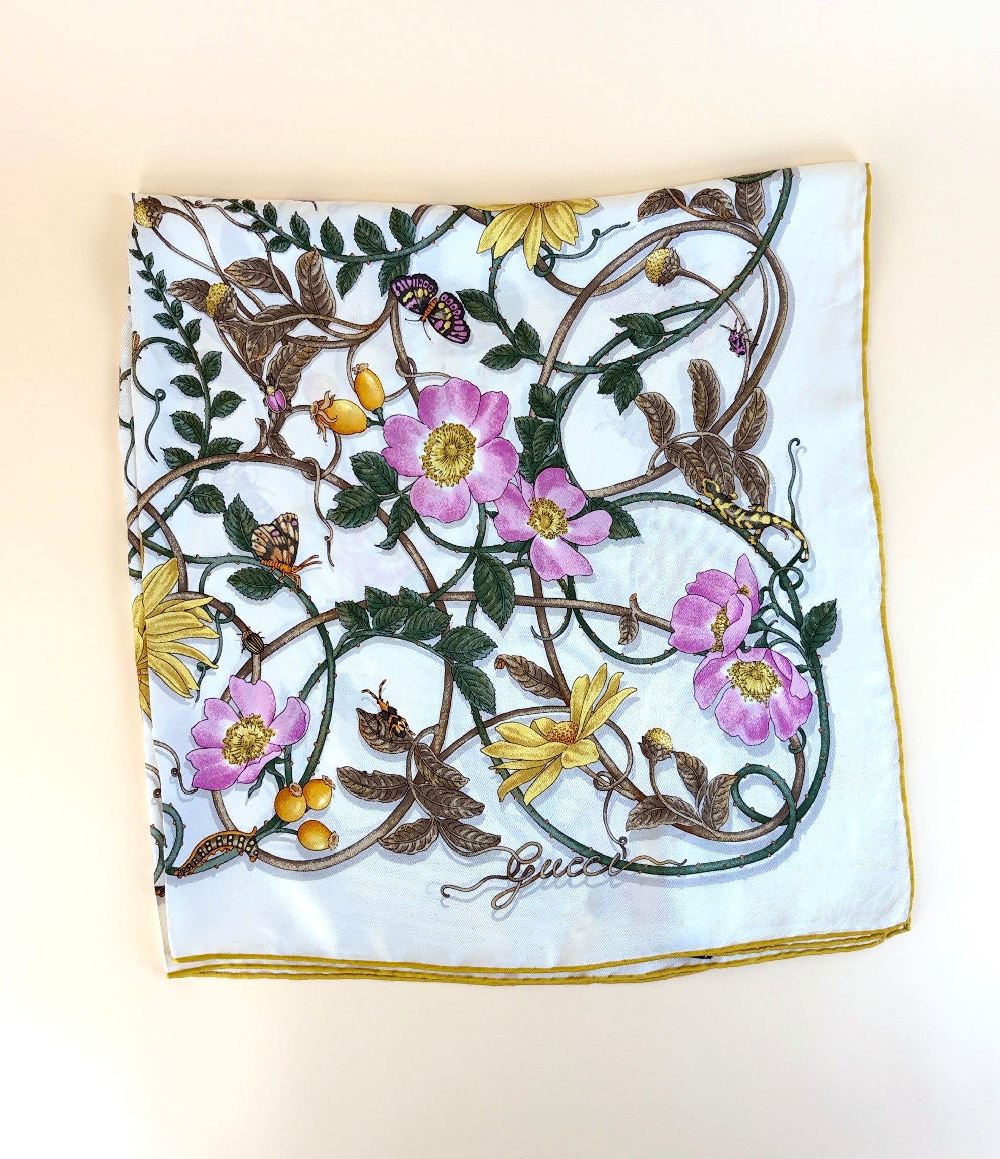 Gucci Multicolor Flower Webby Silk Scarf