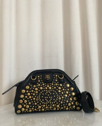 Gucci Black Studded Re(Belle) Crossbody Bag W/ Lion Head