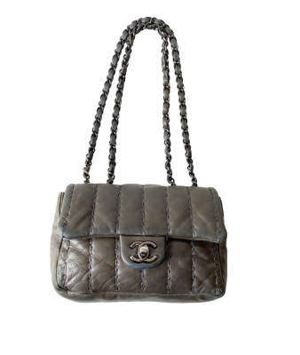 Chanel Grey Mini Vertical Stitch Flap Bag