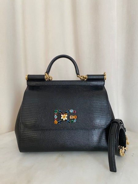 Dolce & Gabbana Black Sicily Crystal Medium Bag