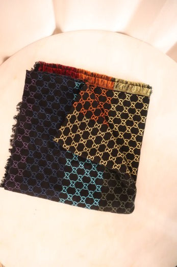 Gucci Black Multicolor Shiny Summer Wool Scarf