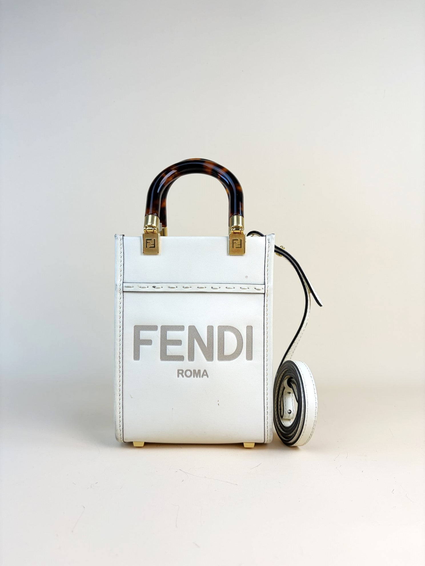 Fendi Cream Mini Sunshine Tote Bag with Strap