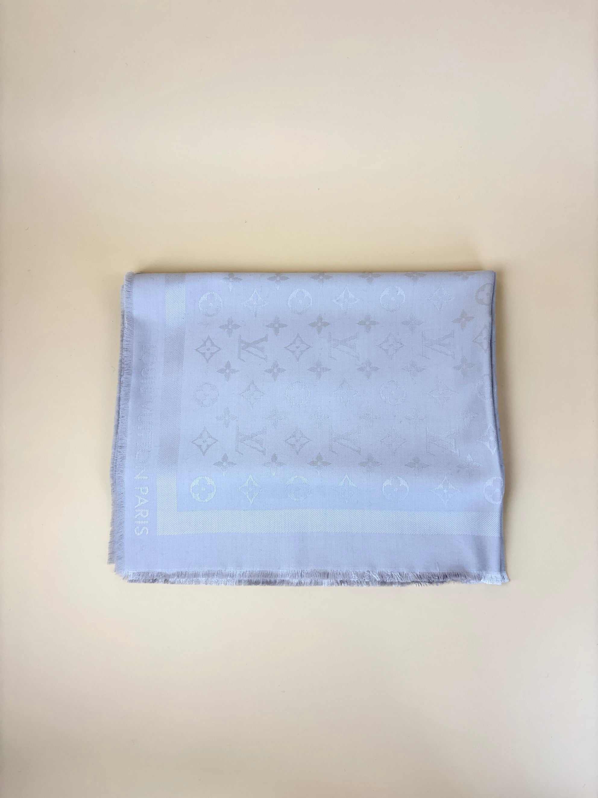 louis Vuitton grey monogram silk wool classic shawl
