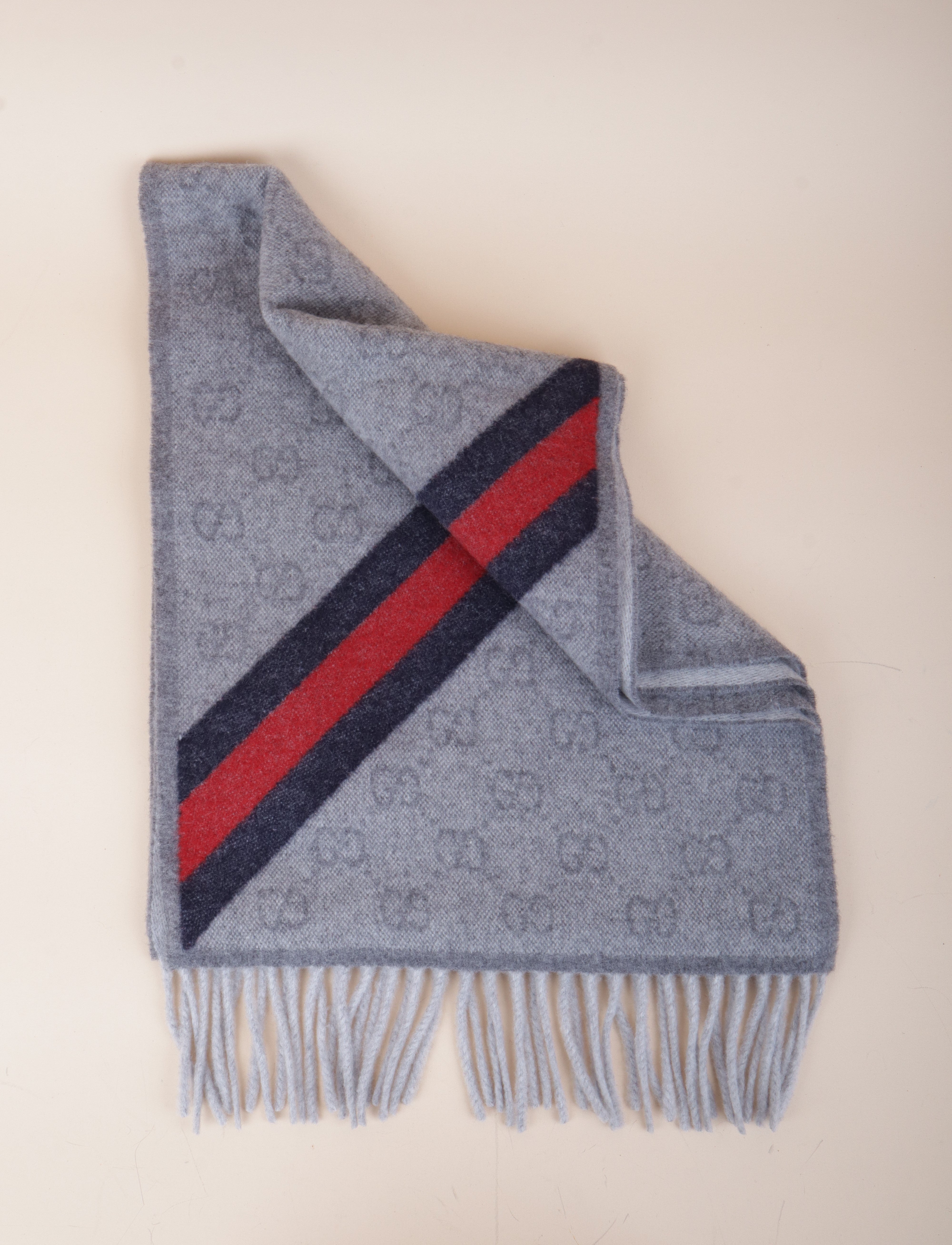 Gucci Bicolor Nikky Web Fringe Wool Scarf