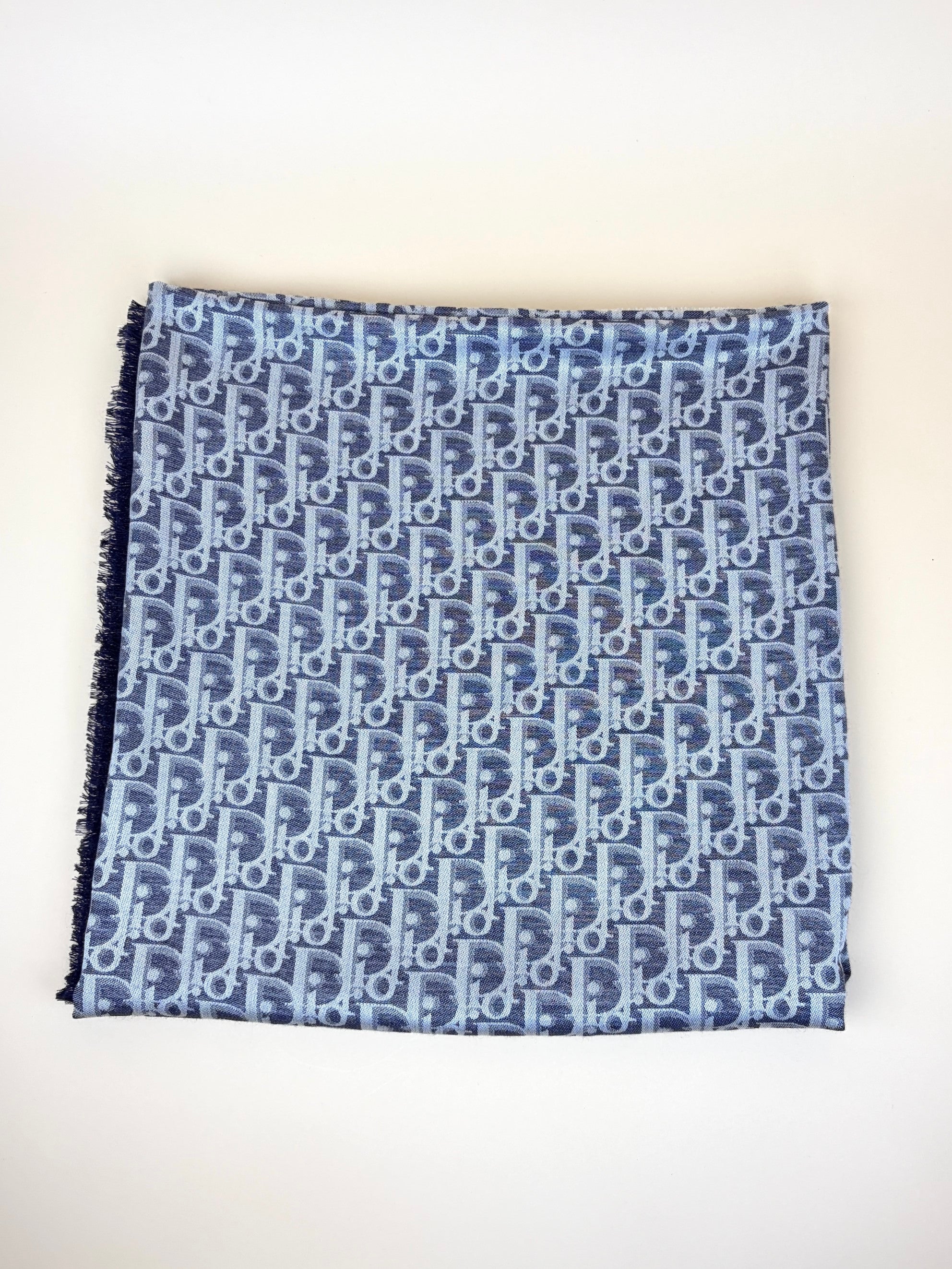 Christian Dior navy blue Oblique silk wool and cashmere shawl