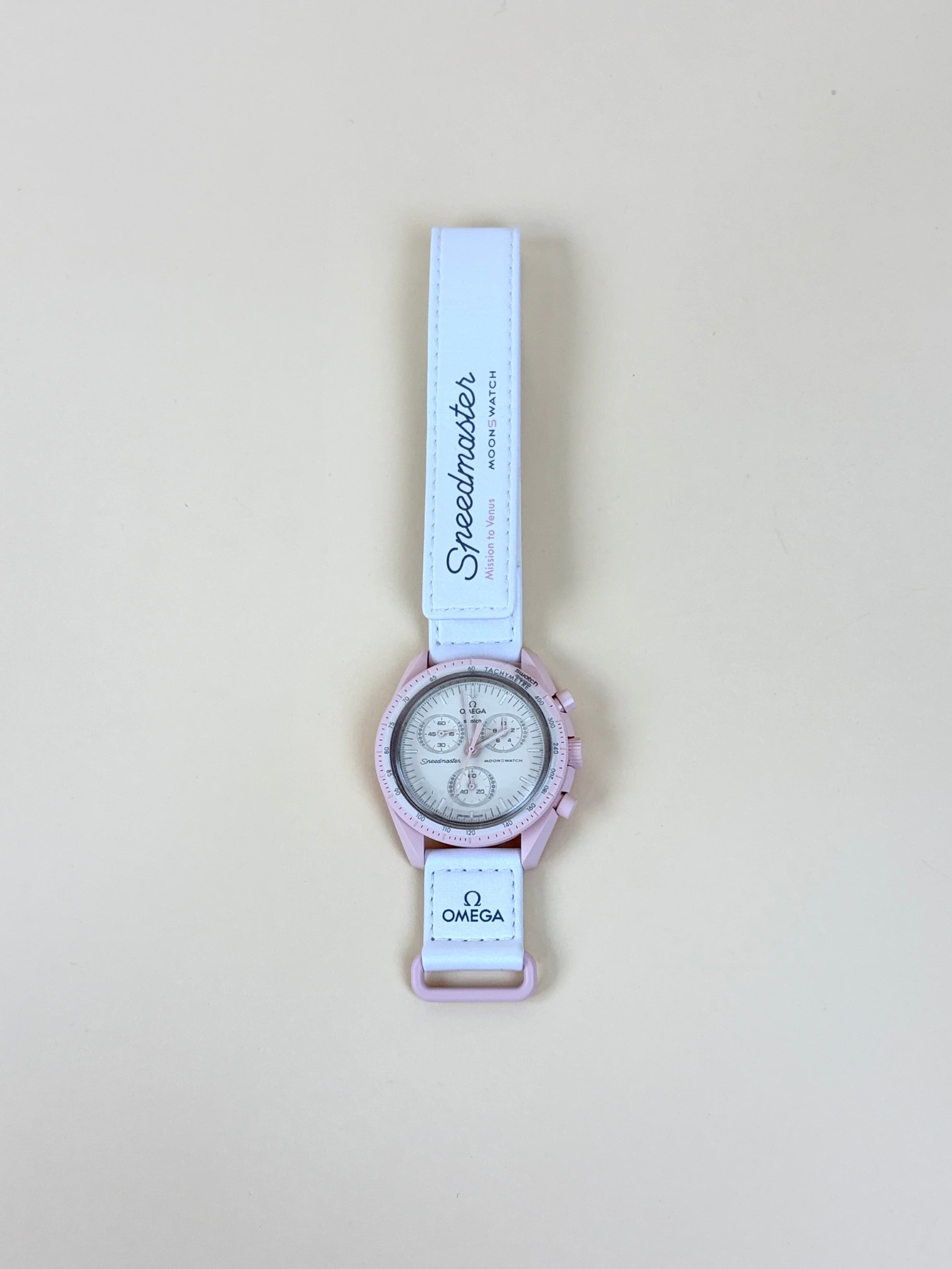 Omega swatch speed master pink and white mission Venus moon swatch