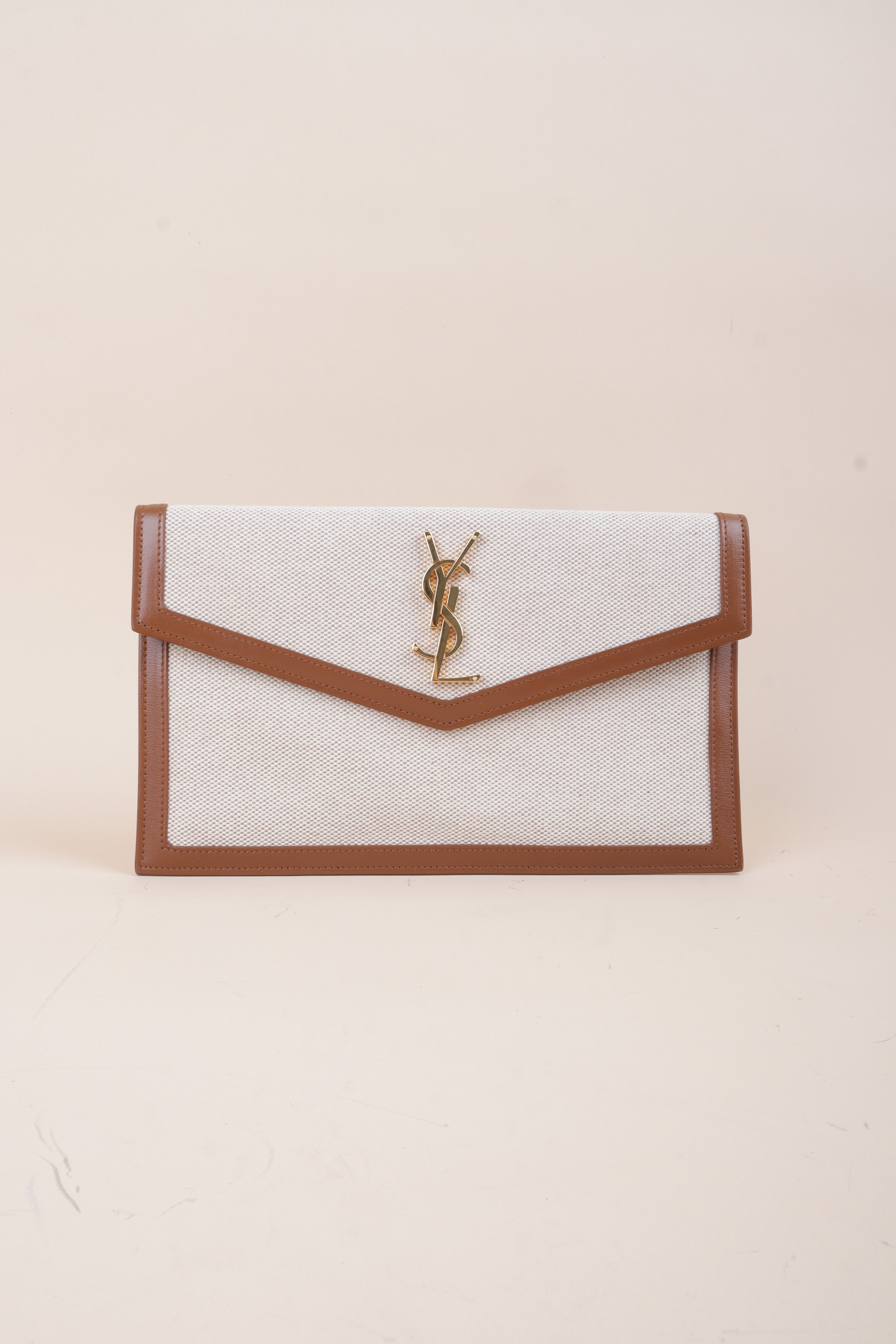YSL Bicolor Micro Raffia Uptown Clutch