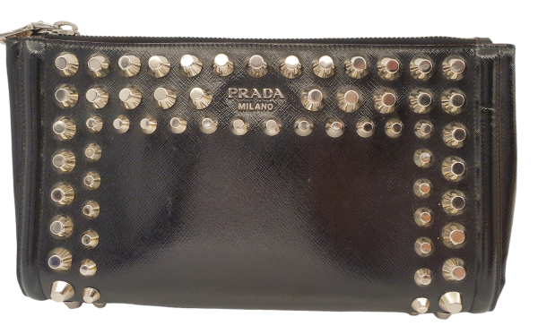 Prada Black Studded Clutch