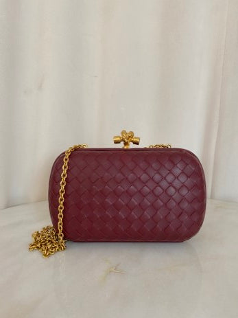 Bottega Veneta Dark Red Knot Chain Clutch