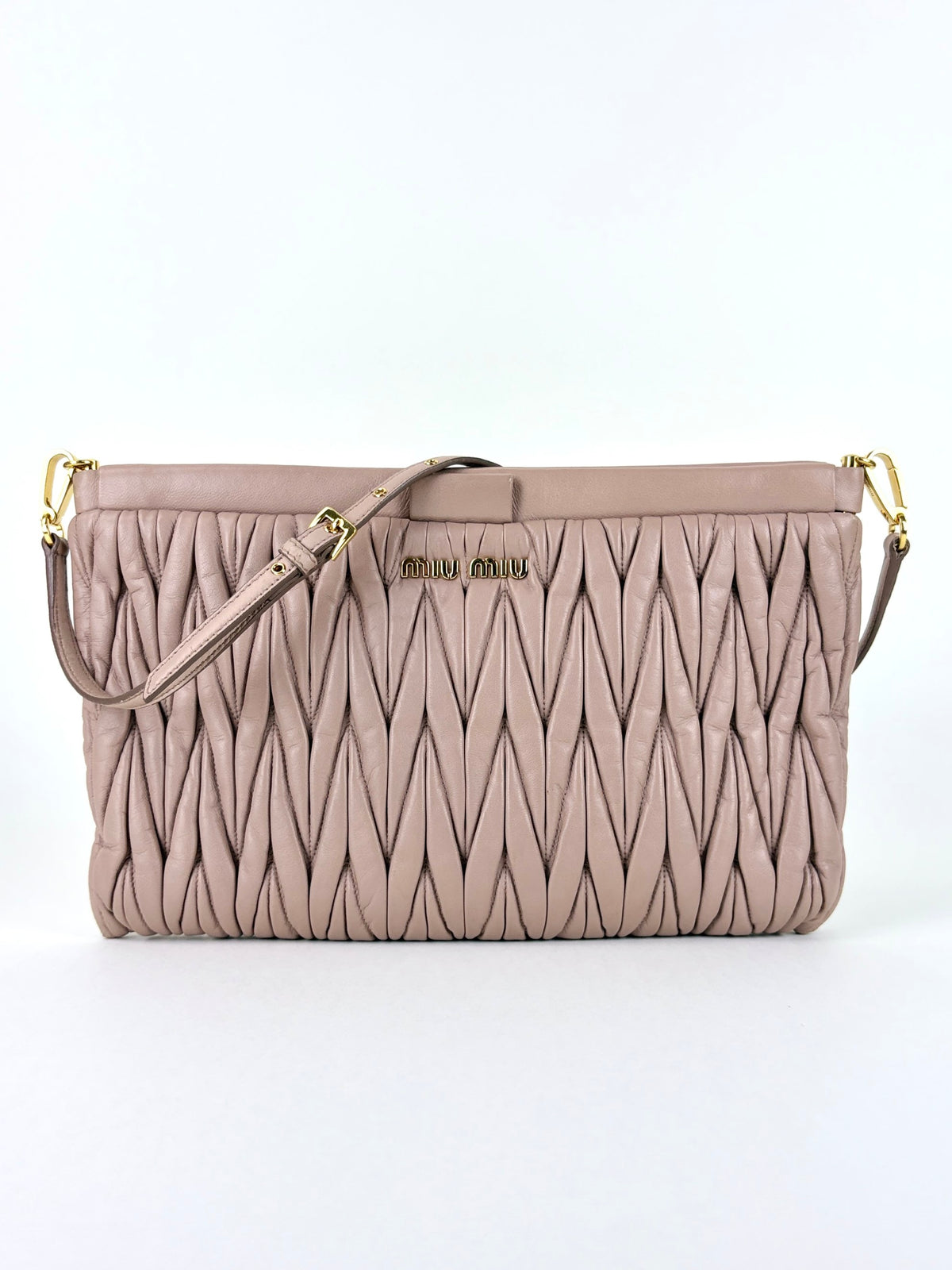 Miu Miu pink nude Matelasse NAPPA leather large Chain Clutch Bag