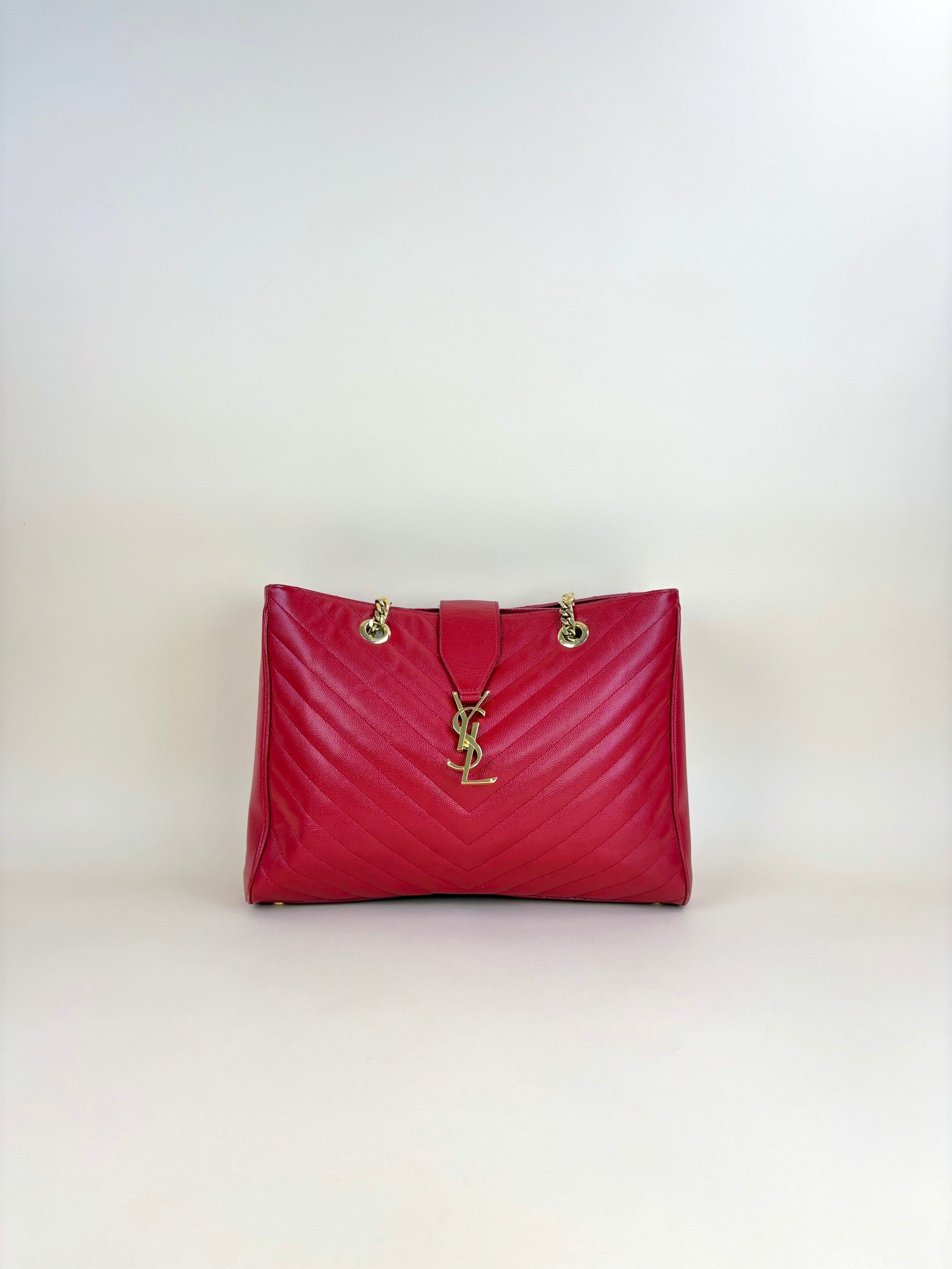 YSL red classic Monogram shopping bag