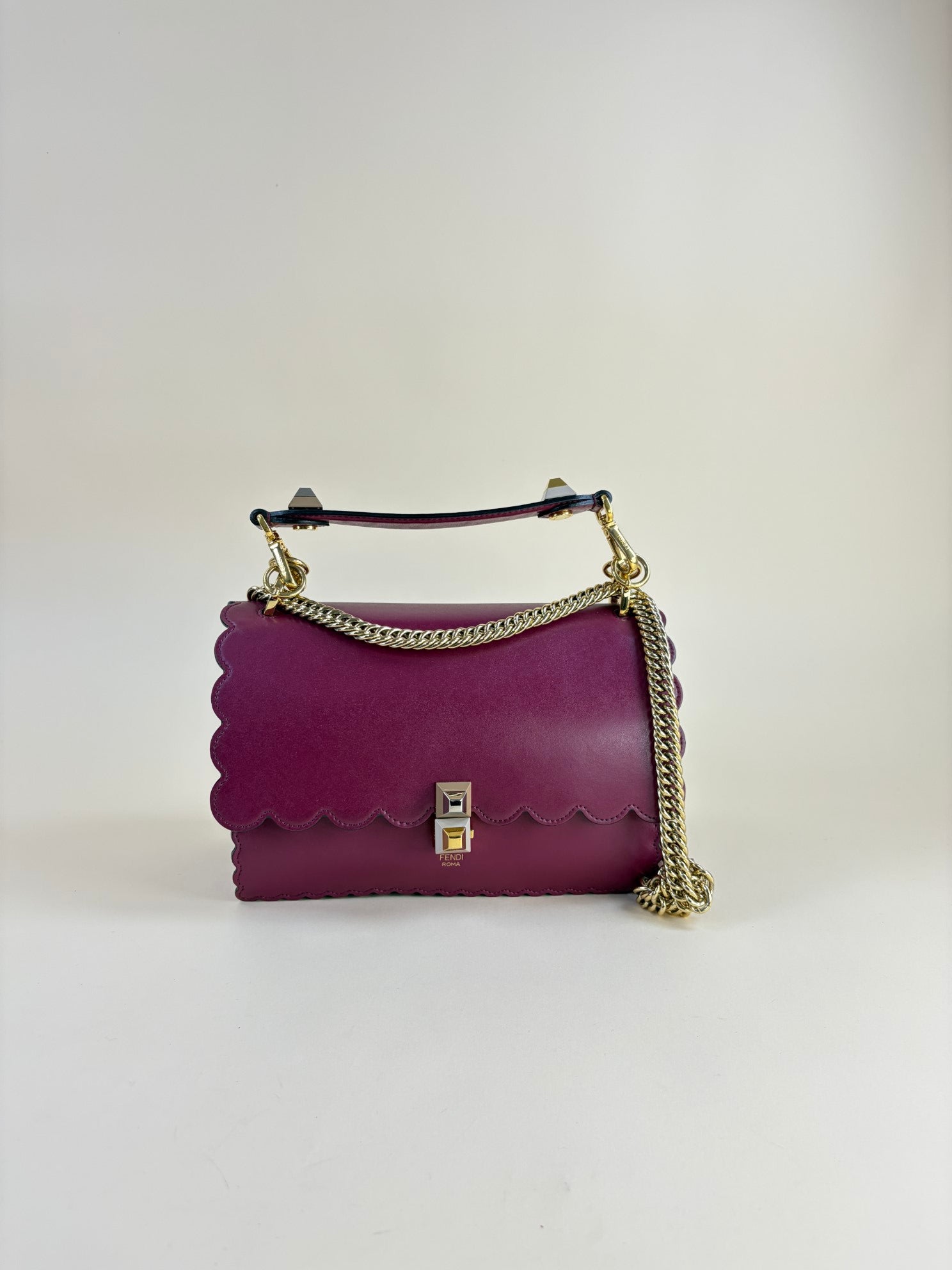 Fendi scalloped studded large black cherry Kan I shoulder bag