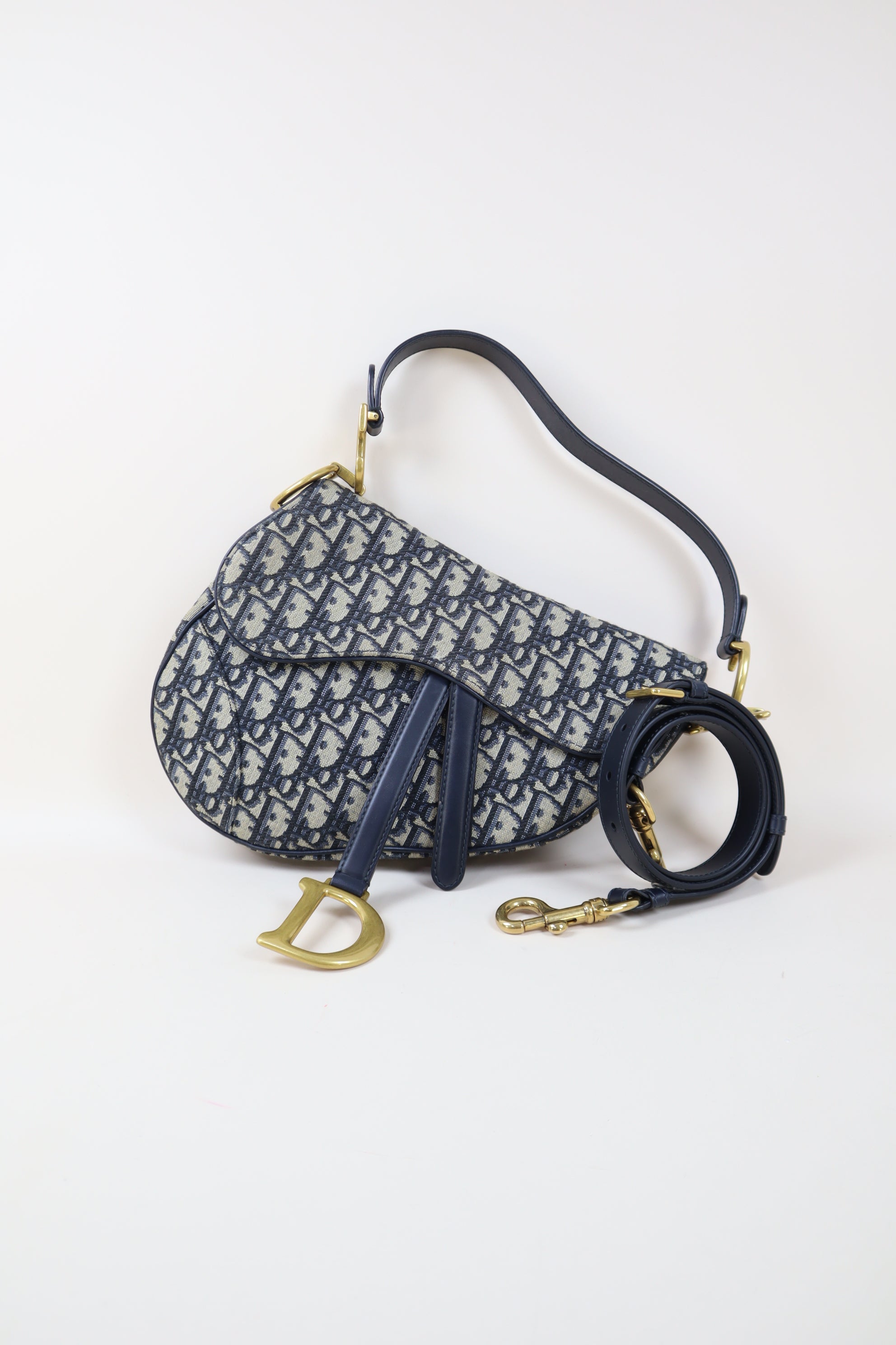Christian Dior Blue Saddle Oblique Medium Shoulder Bag