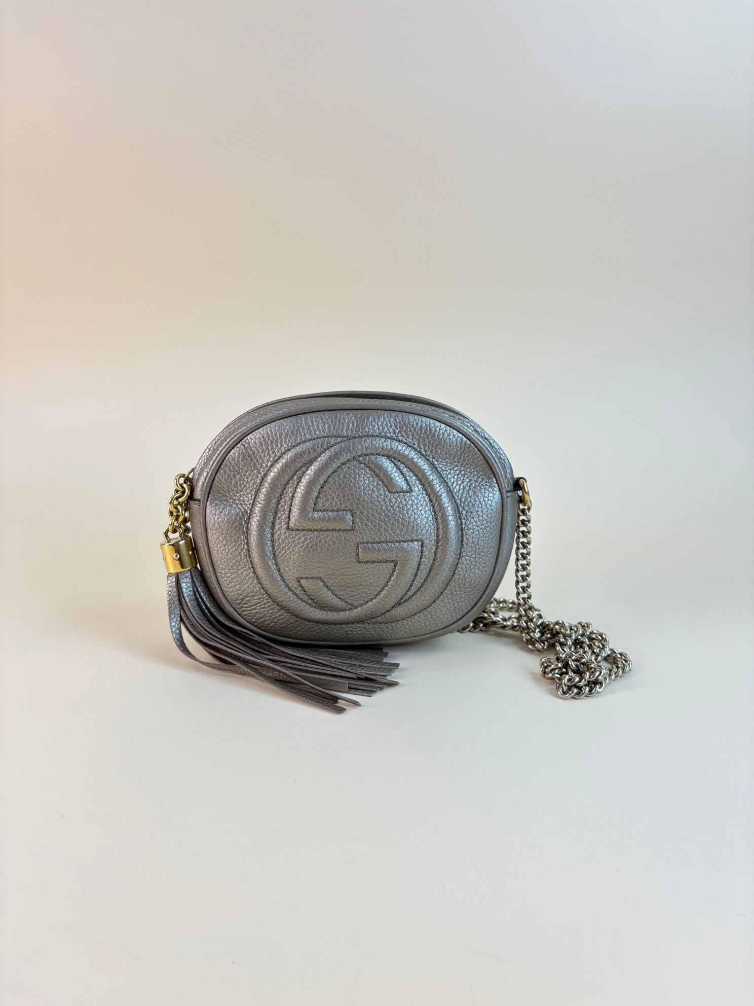 Gucci gold metallic mini soho chain cross body bag