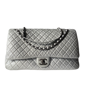 Chanel Silver Metallic XXL Flap Travel Maxi Bag