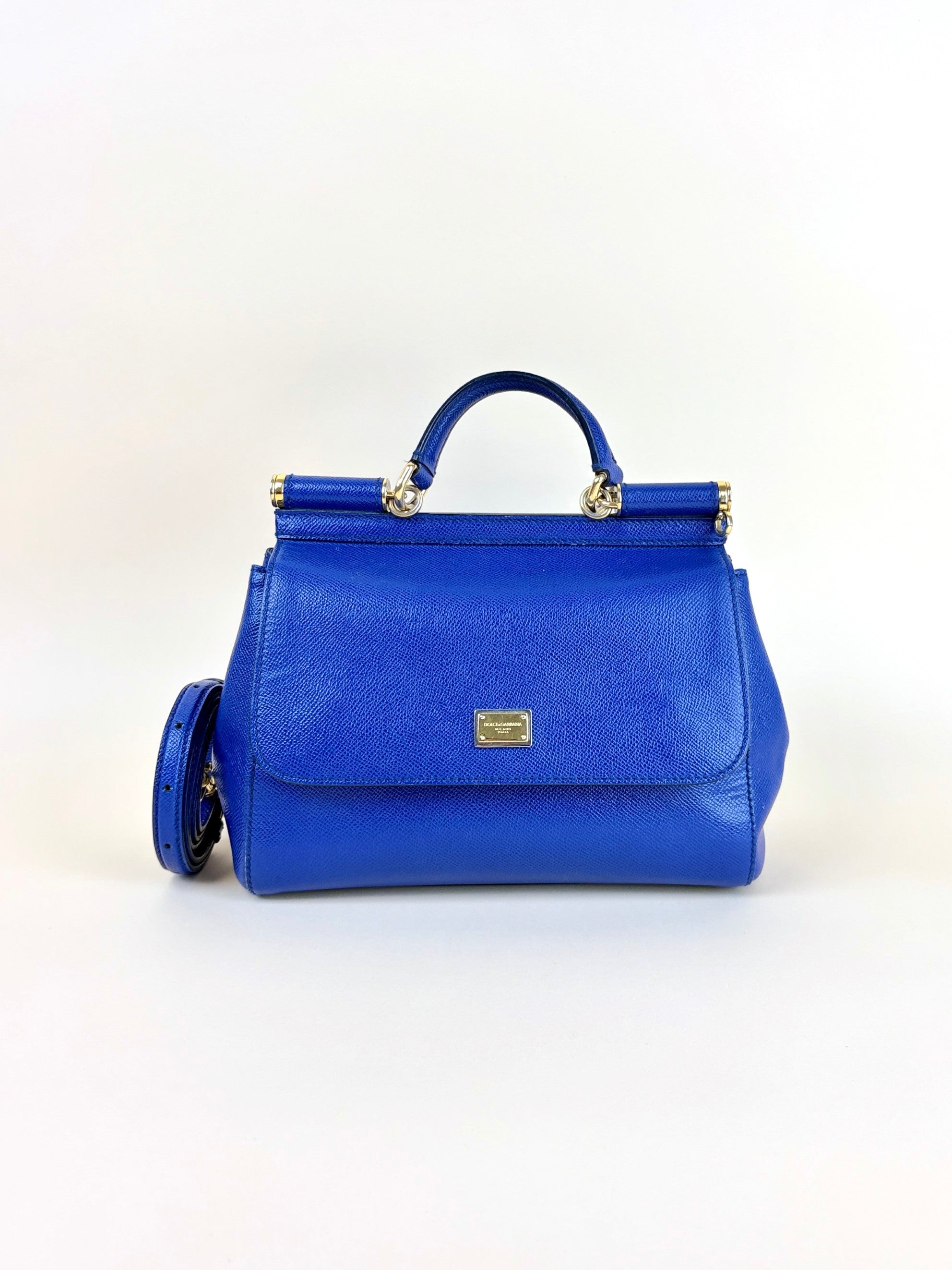 Dolce & Gabbana Blue Dauphine Large Sicily Handbag with Strap
