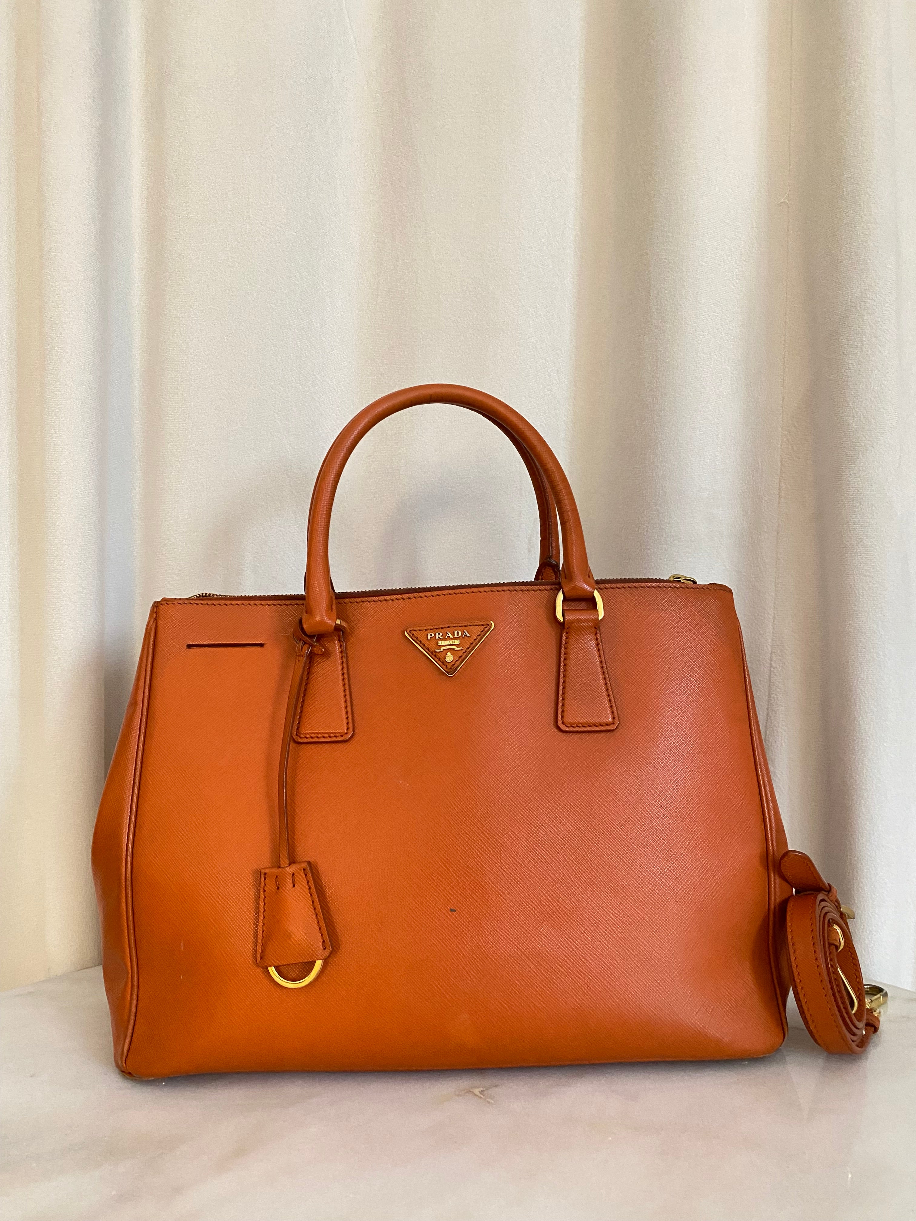 Prada Orange Galleria Double Zip Large Bag