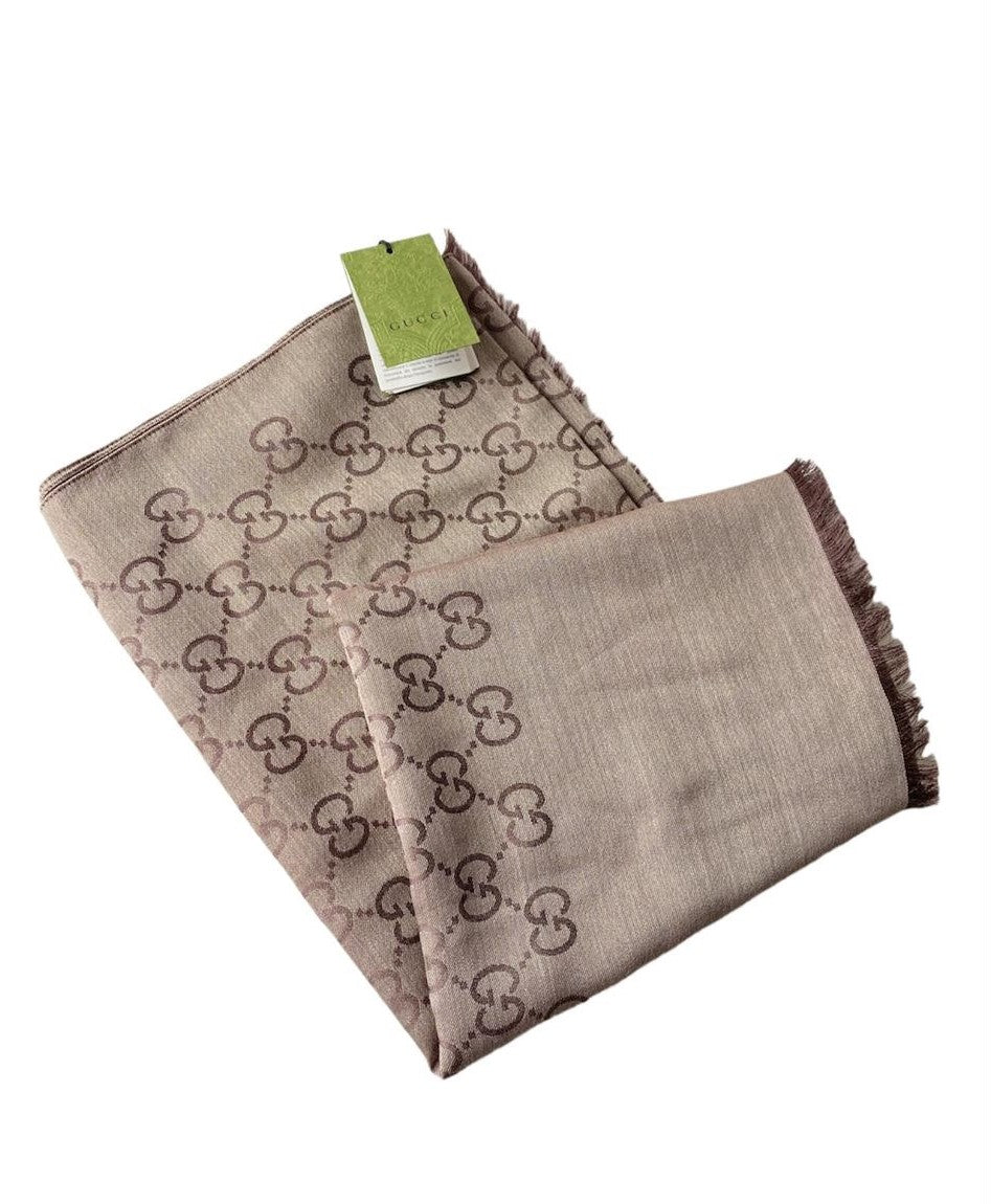 Gucci Brown GG Monogram Wool Silk Scarf