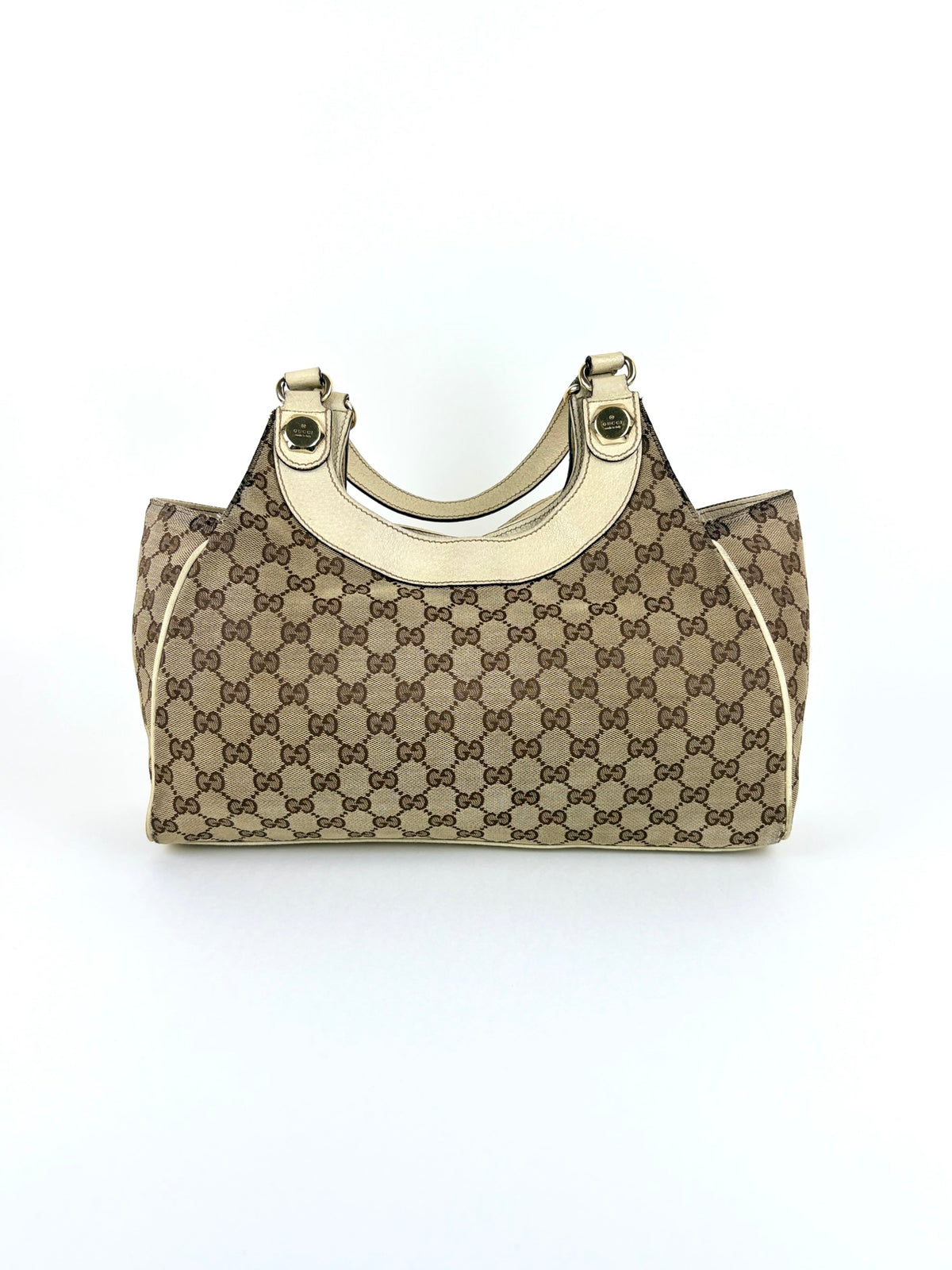 Gucci off white leather and gg monogram canvas Charmy medium