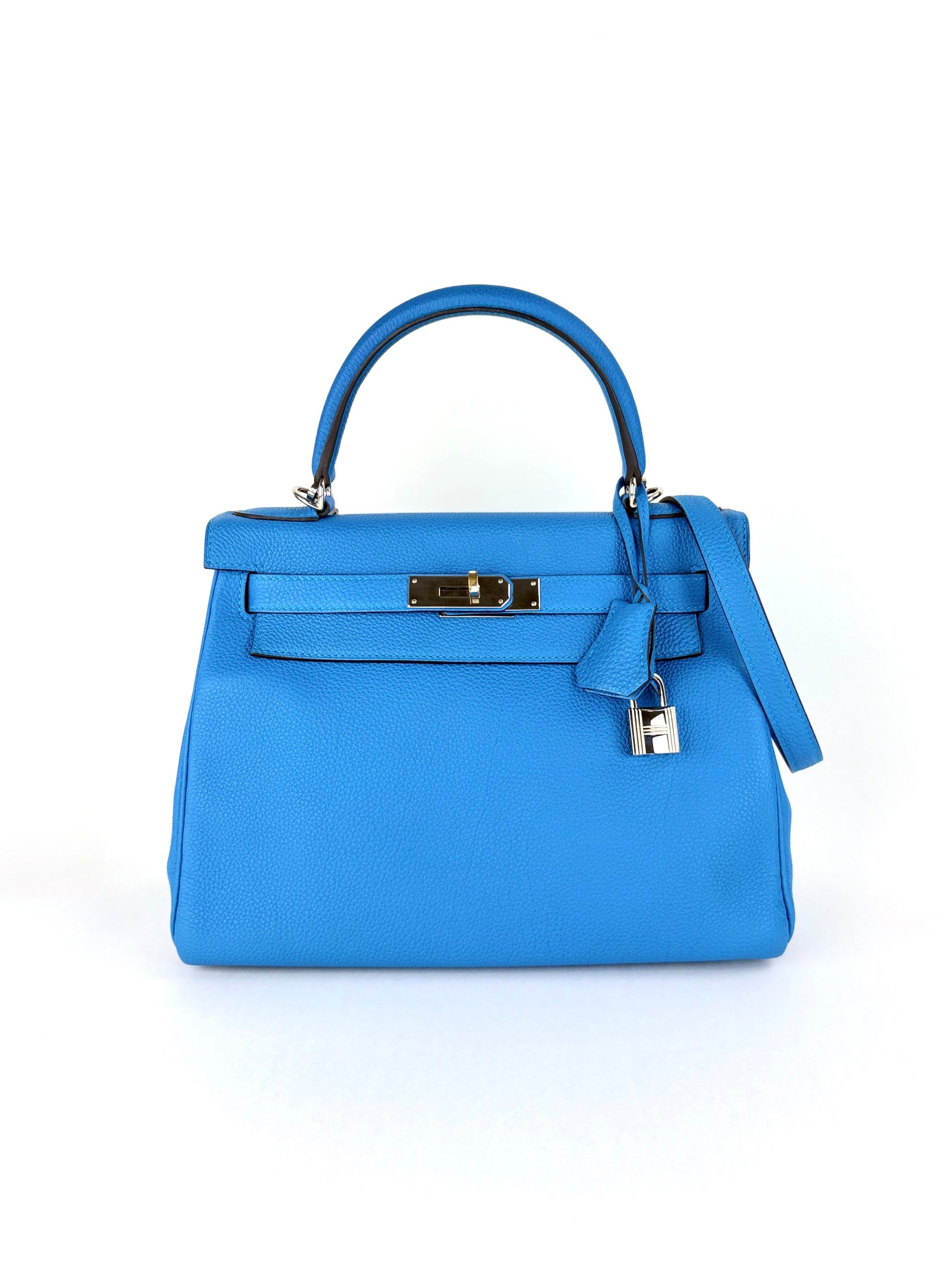 Hermes blue hydra togo leather kelly 28 tote bag
