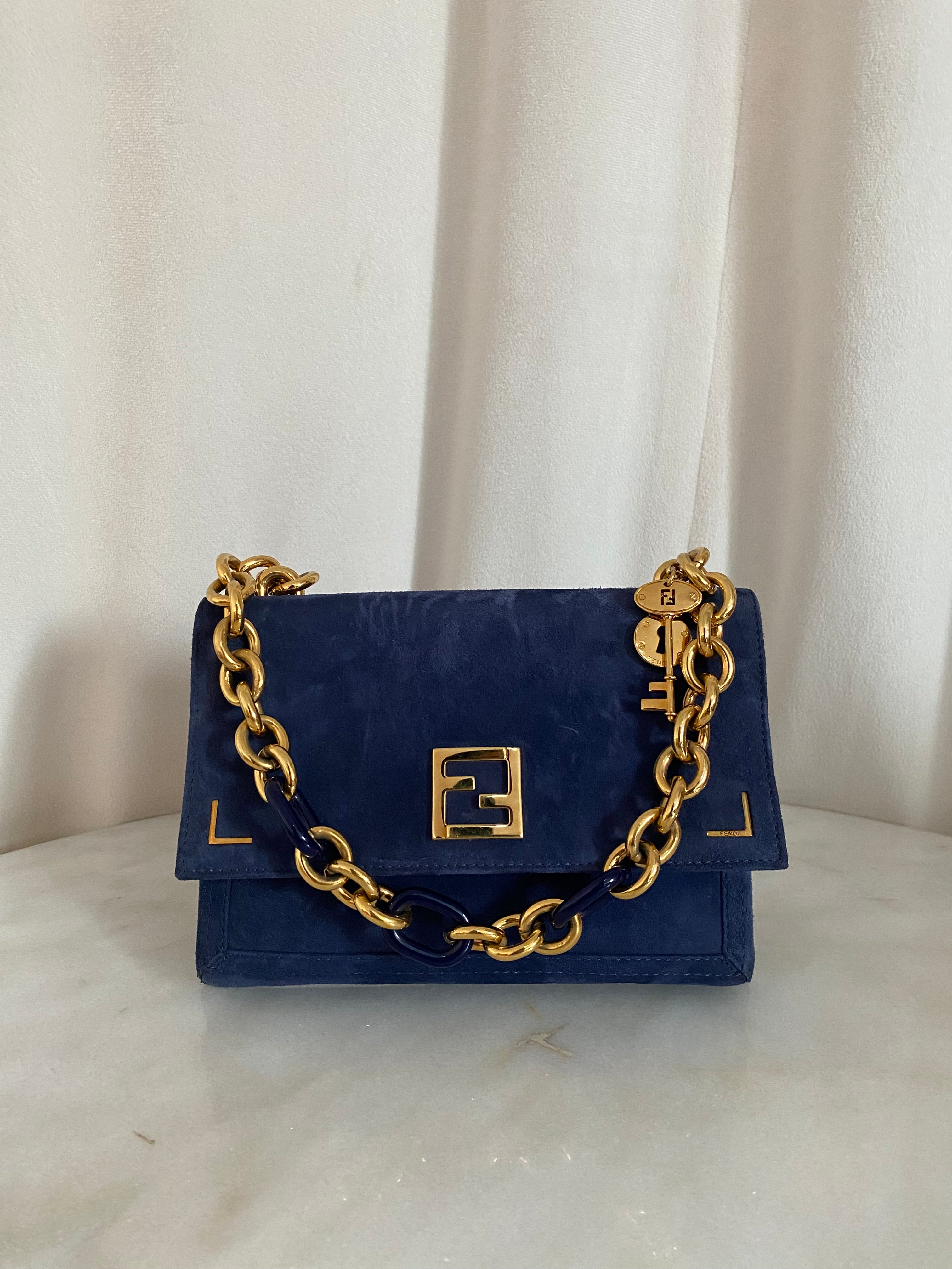 Fendi Blue Velvet Flap Bag