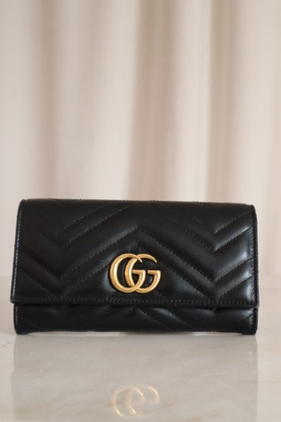 Gucci Black GG Marmont Flap Long Continental Wallet