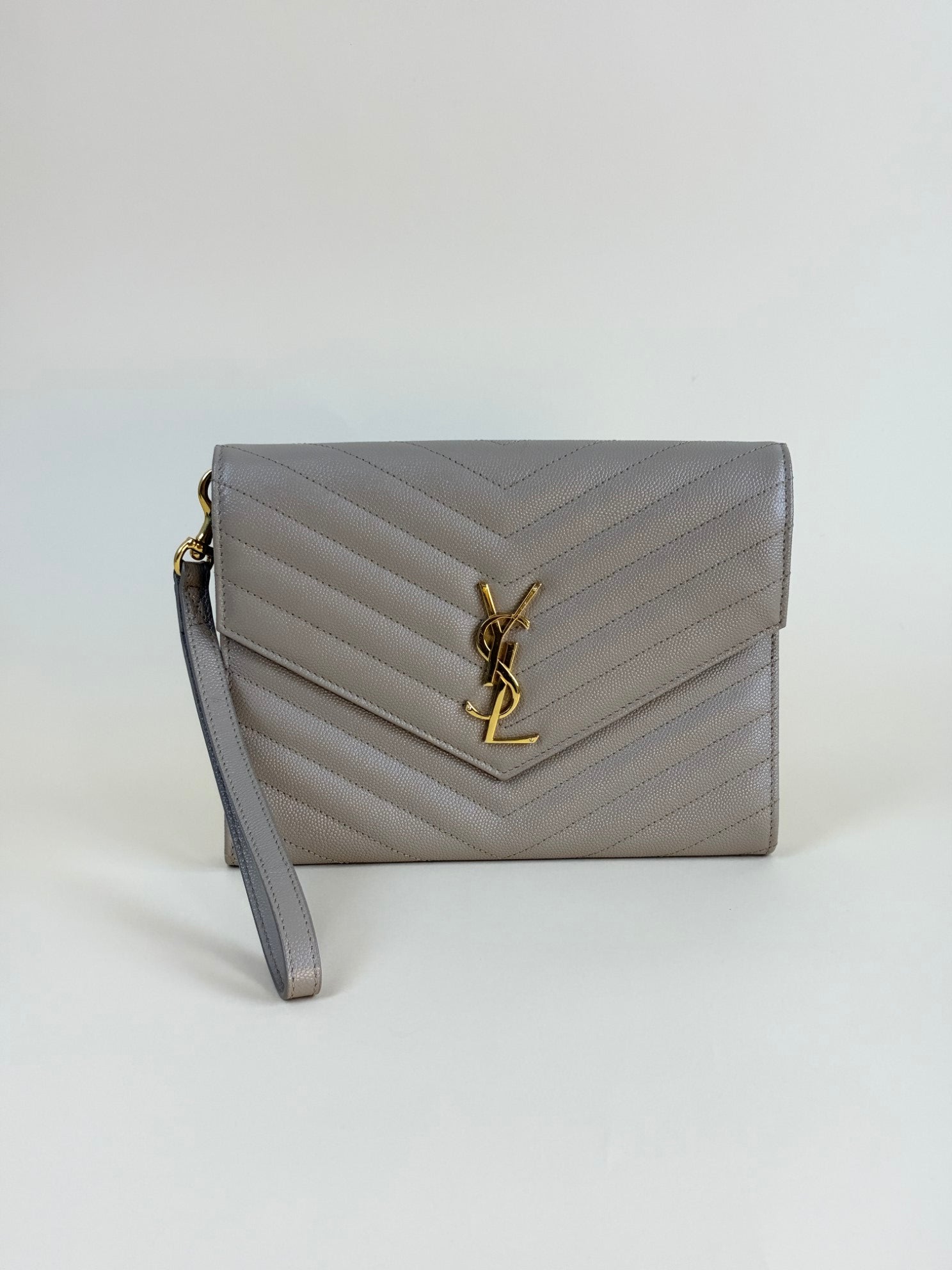 YSL Dark Beige Cassandre Matelasse Flap Pouch