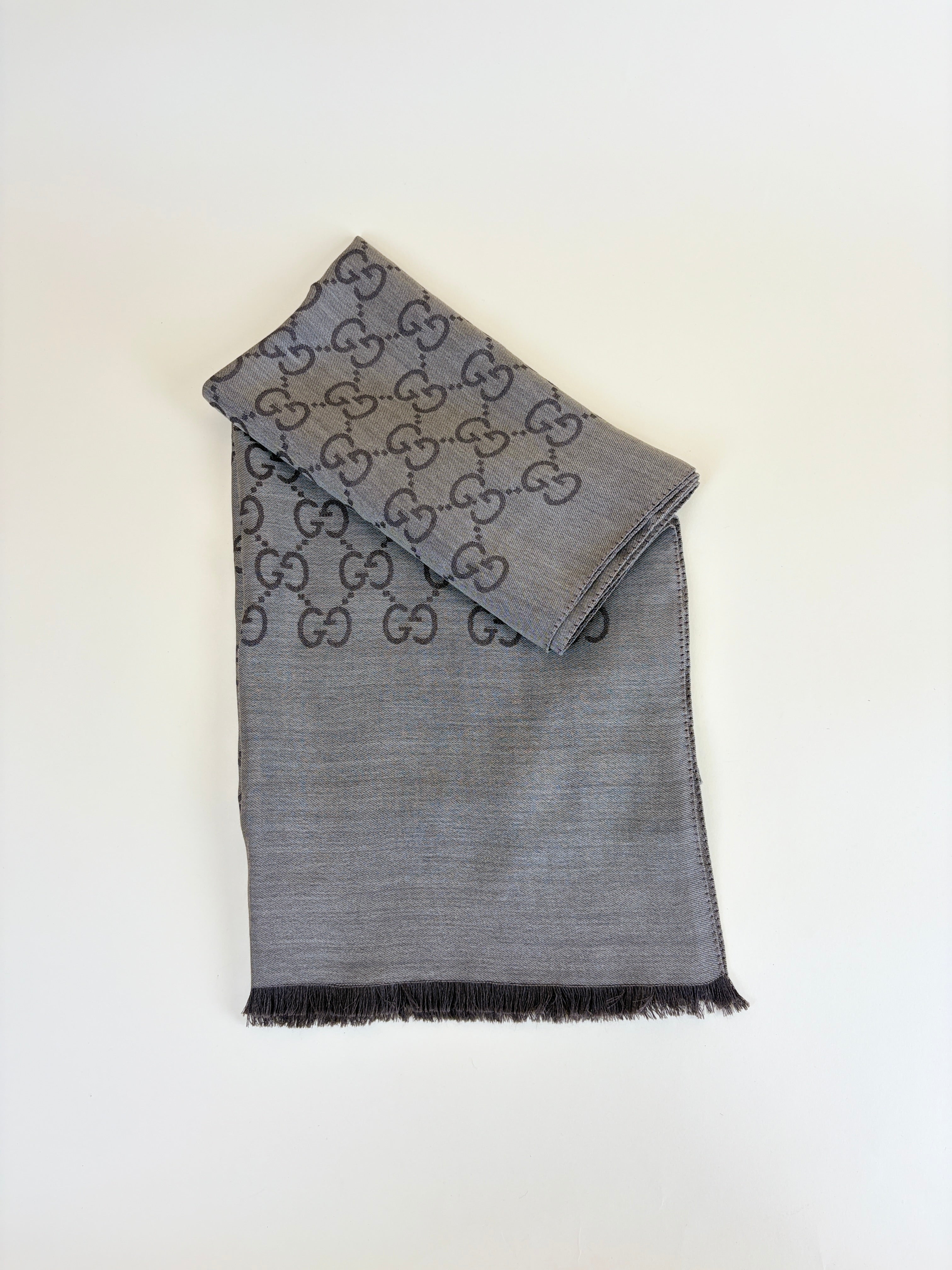 Gucci Brown GG Monogram Wool Silk Scarf