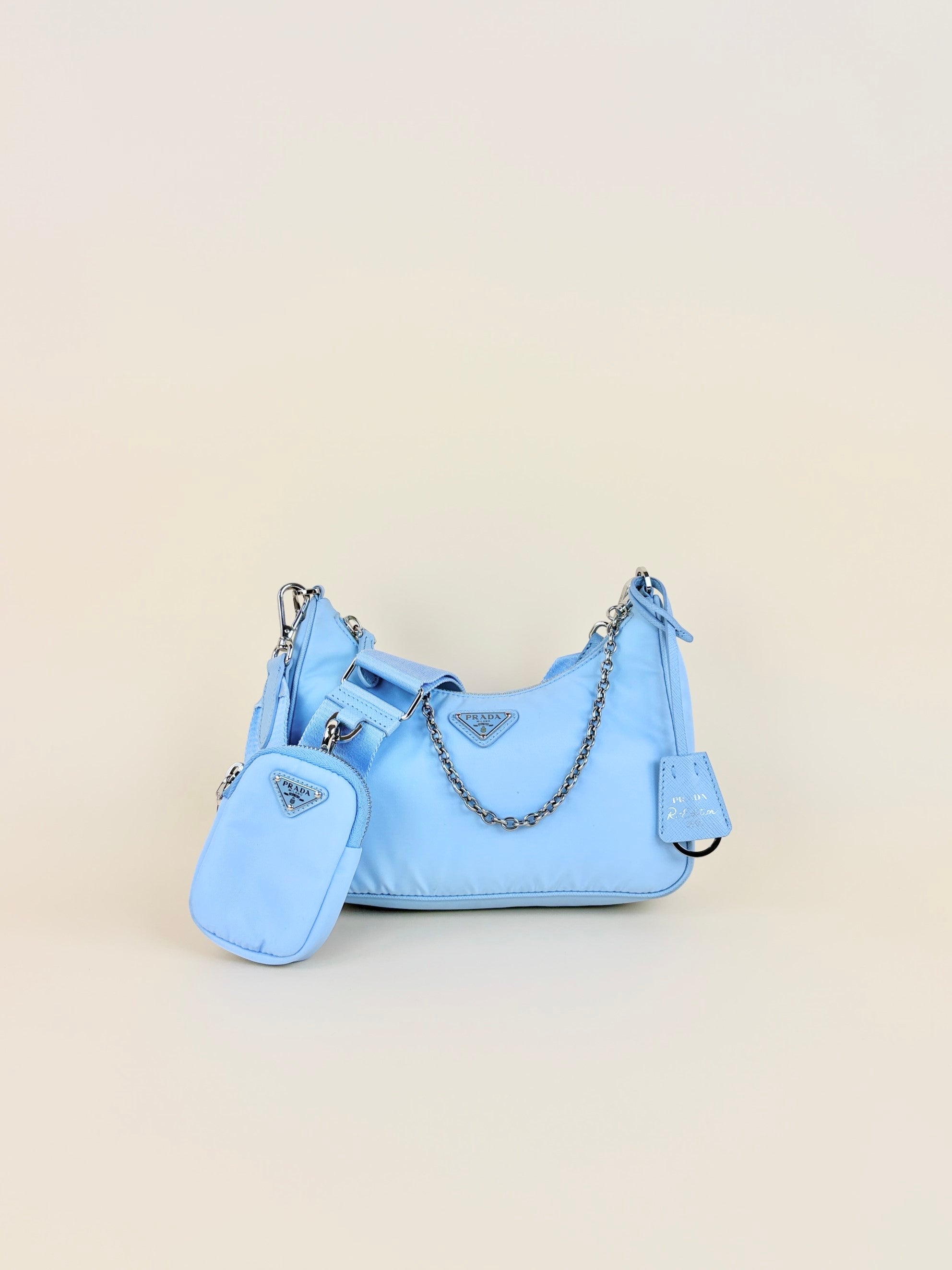 Prada baby blue nylon re-edition bag