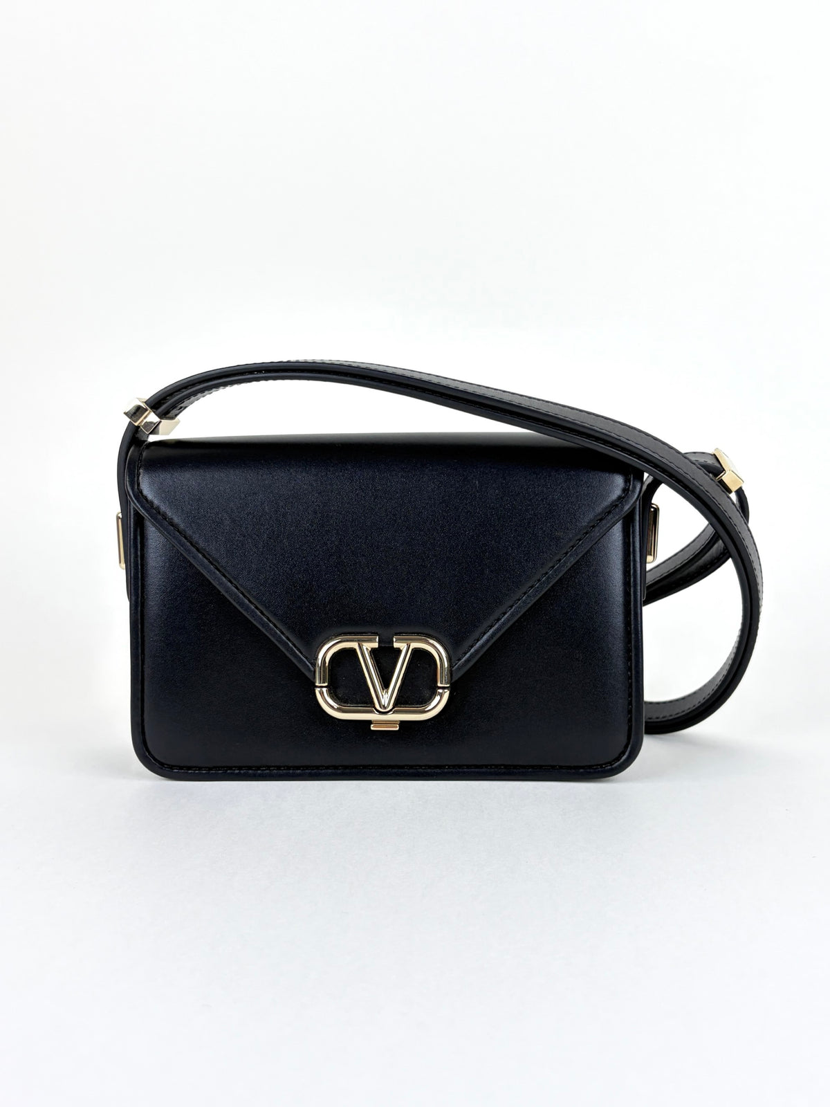 Valentino black leather v logo shoulder bag