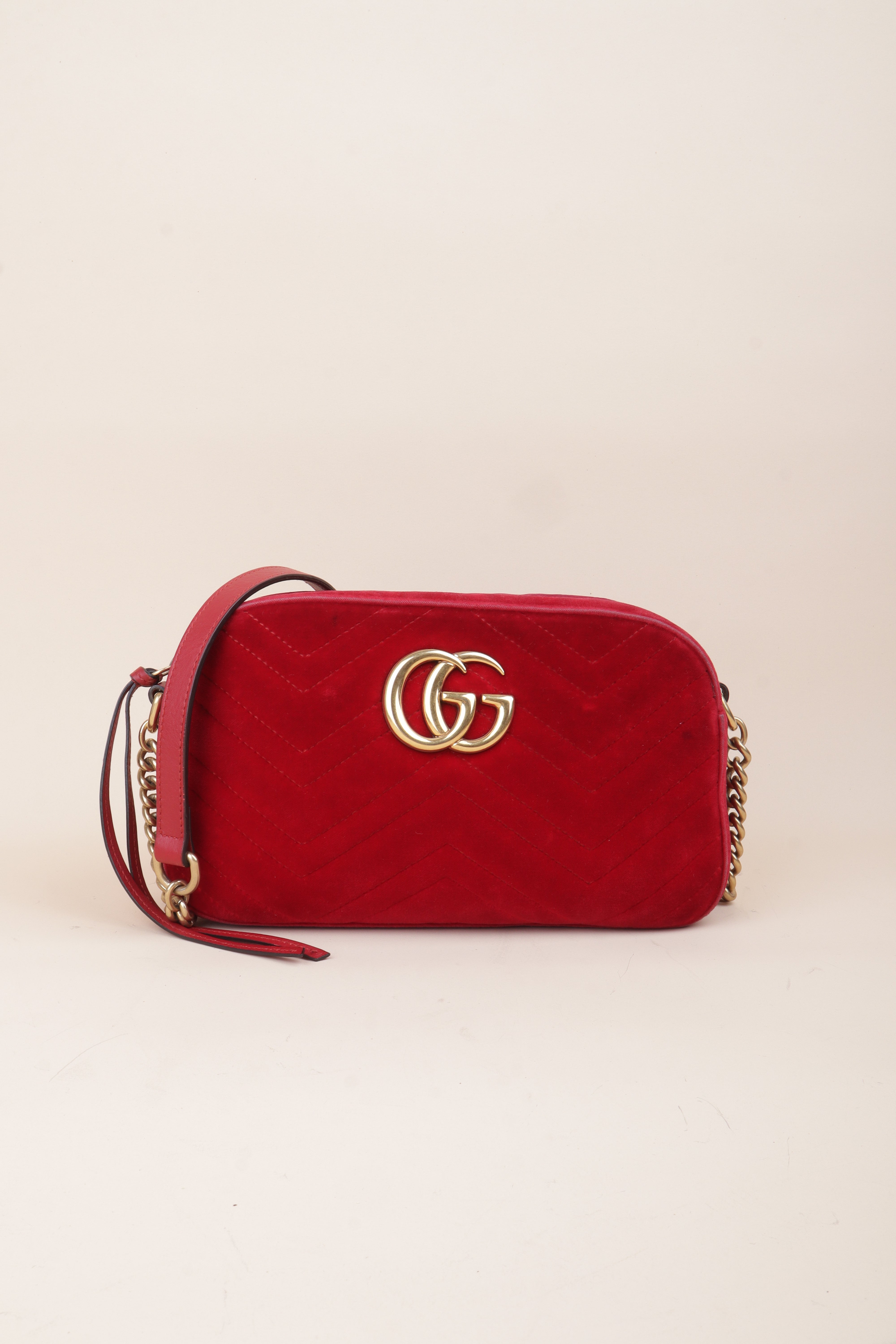 Gucci Red GG Velvet Marmont Small Crossbody Bag